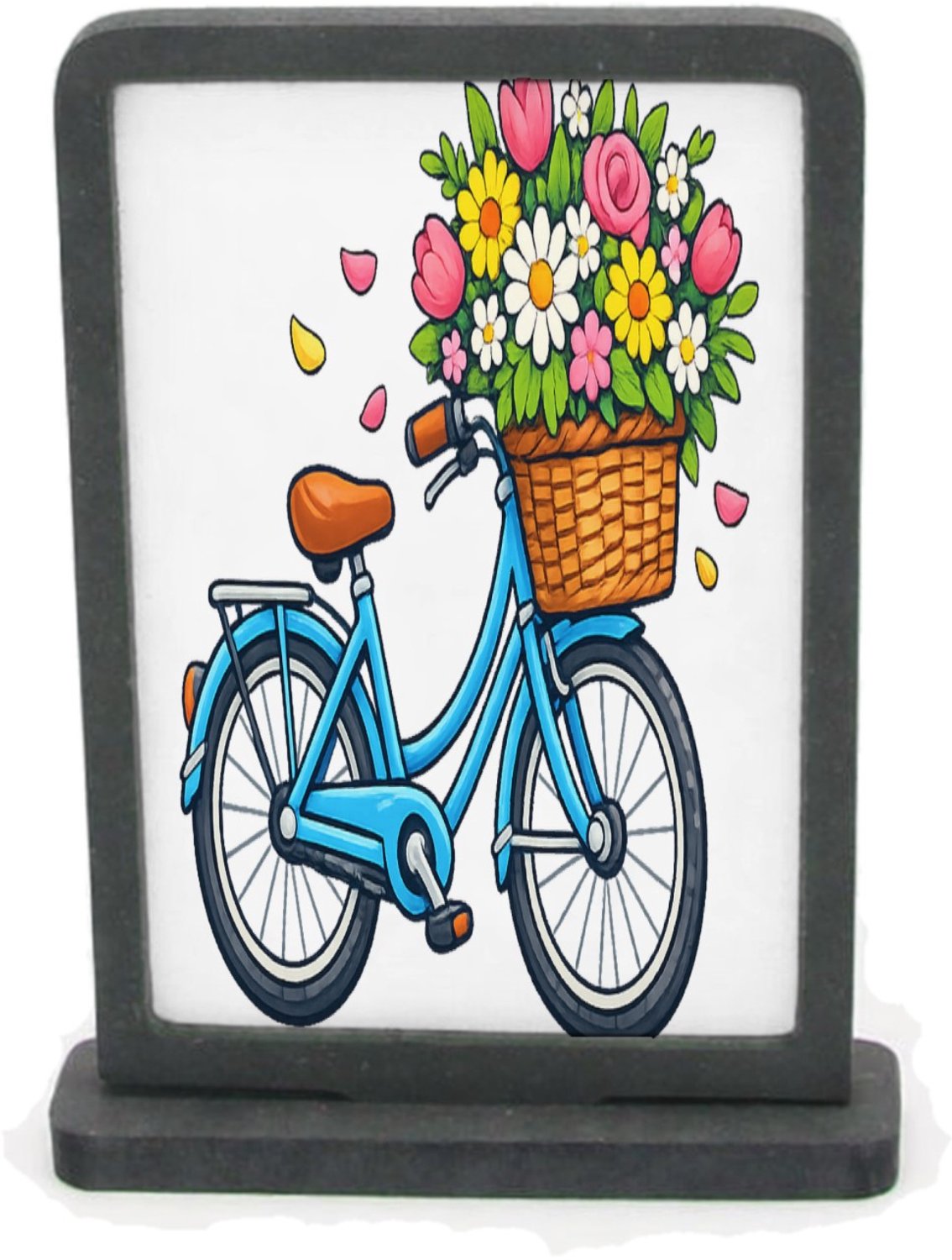 Mr Cadeautjes Houten fotolijst rechthoek met MDF inleg - design Vintage fiets met bloemenmand | cadeau Wit