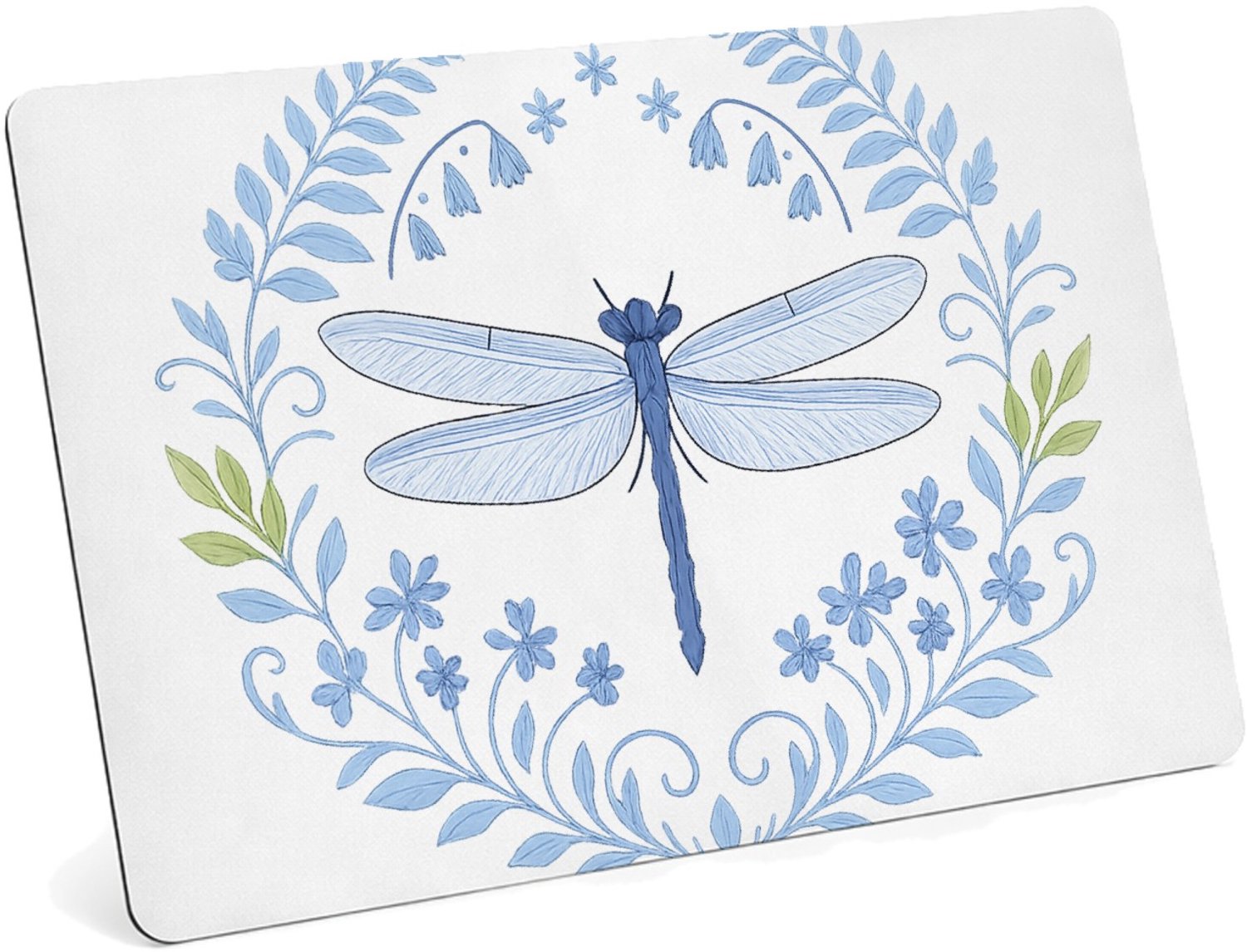 Mr Cadeautjes MDF magnetische fotolijst 28 x 19 - design Serene bosrand met libellen en varens in een verfijnd blauw| cadeau Wit