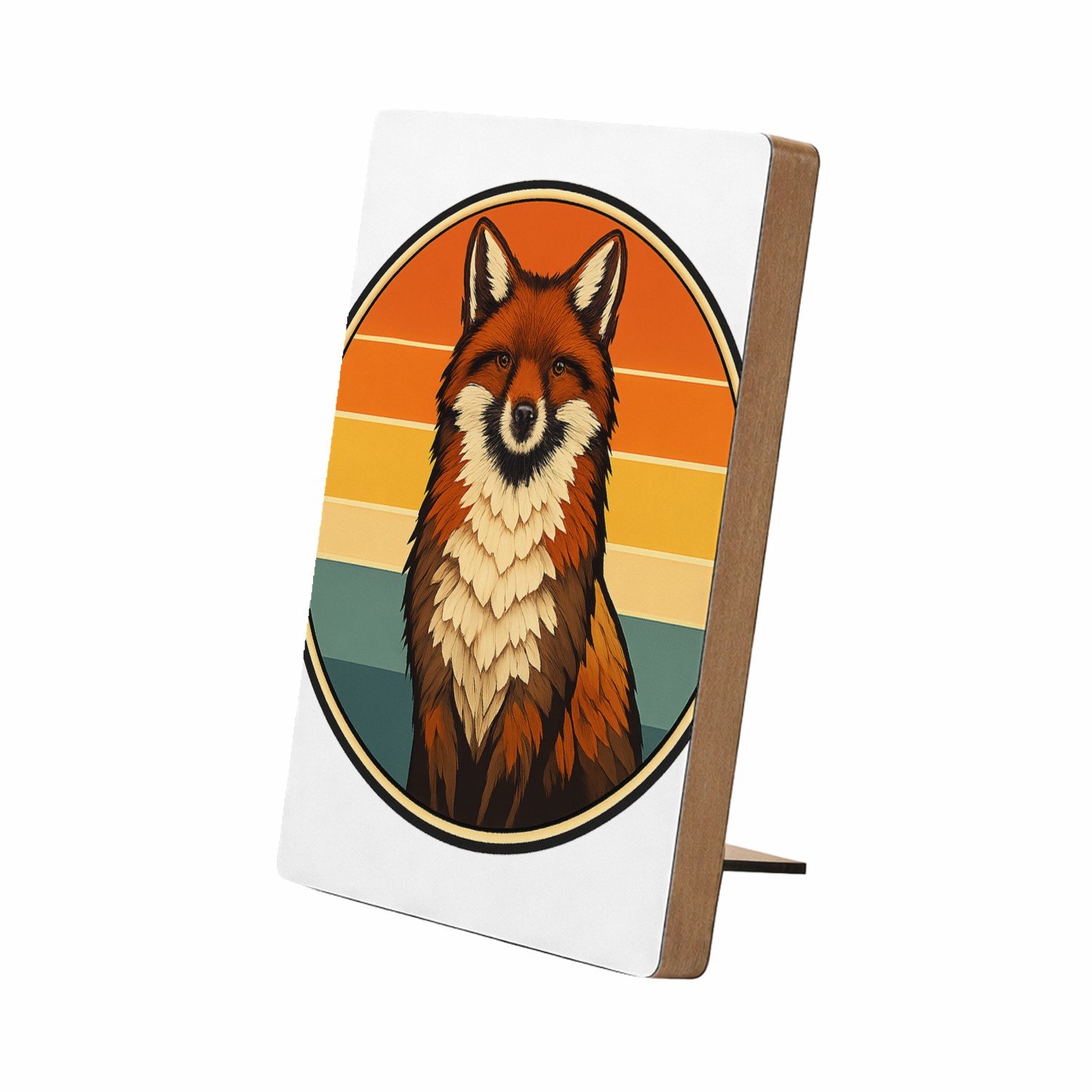 Mr Cadeautjes Glasframe/MDF 12,7 x 17,8 - design Een trotse vos op een ronde achtergrond met zonsondergangban | cadeau Wit