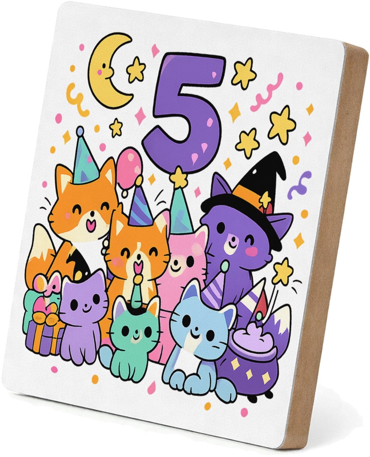 Mr Cadeautjes MDF staande fotolijst 15,2 x 15,2 - design Magische verjaardagsprint met een groep dieren in een fantas | cadeau Wit