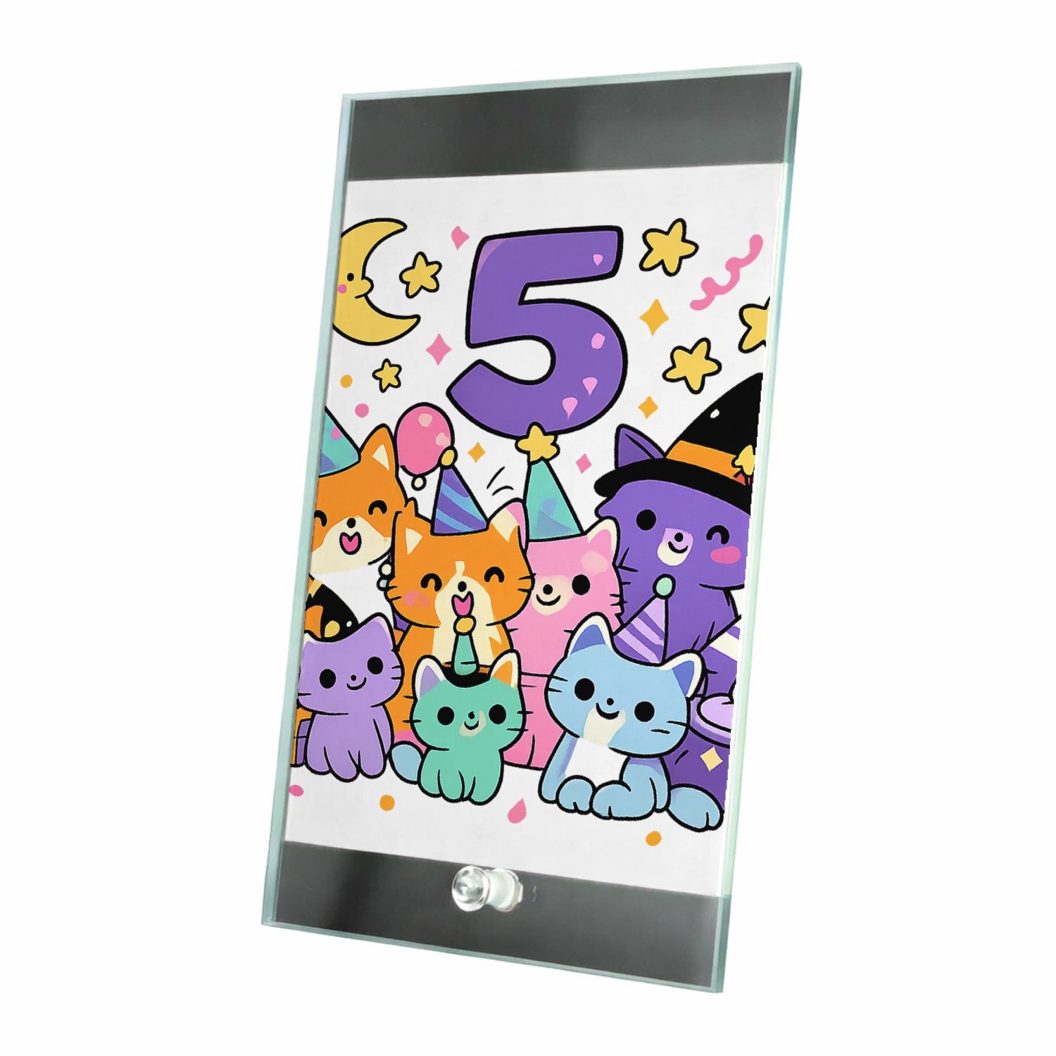 Mr Cadeautjes Glasframe 15 x 23 - design Magische verjaardagsprint met een groep dieren in een fantas | cadeau Wit