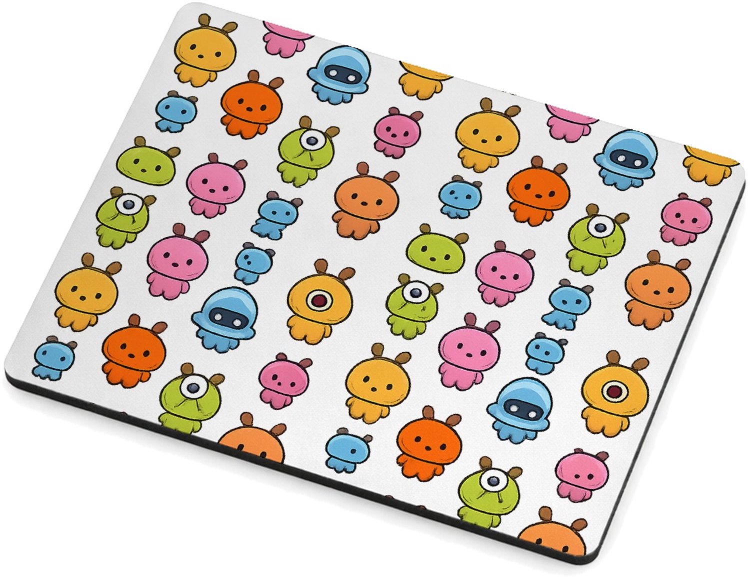 Mr Cadeautjes MDF magnetische fotolijst 9 x 7 - design Herhaald patroon van kleine ruimtewezens in zachte pastelkle | cadeau Wit