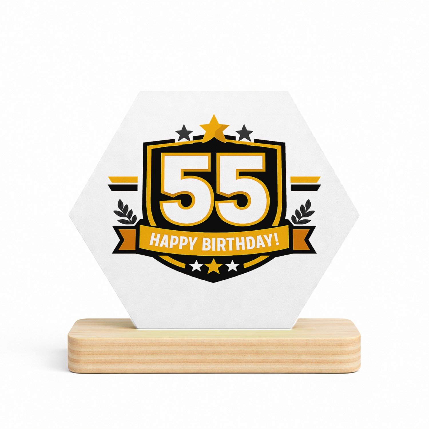 Mr Cadeautjes MDF fotolijst/inleg hexagon 14 x 13 - design Feestelijke mijlpaalprint met een centraal cijfer in een gra | cadeau Wit