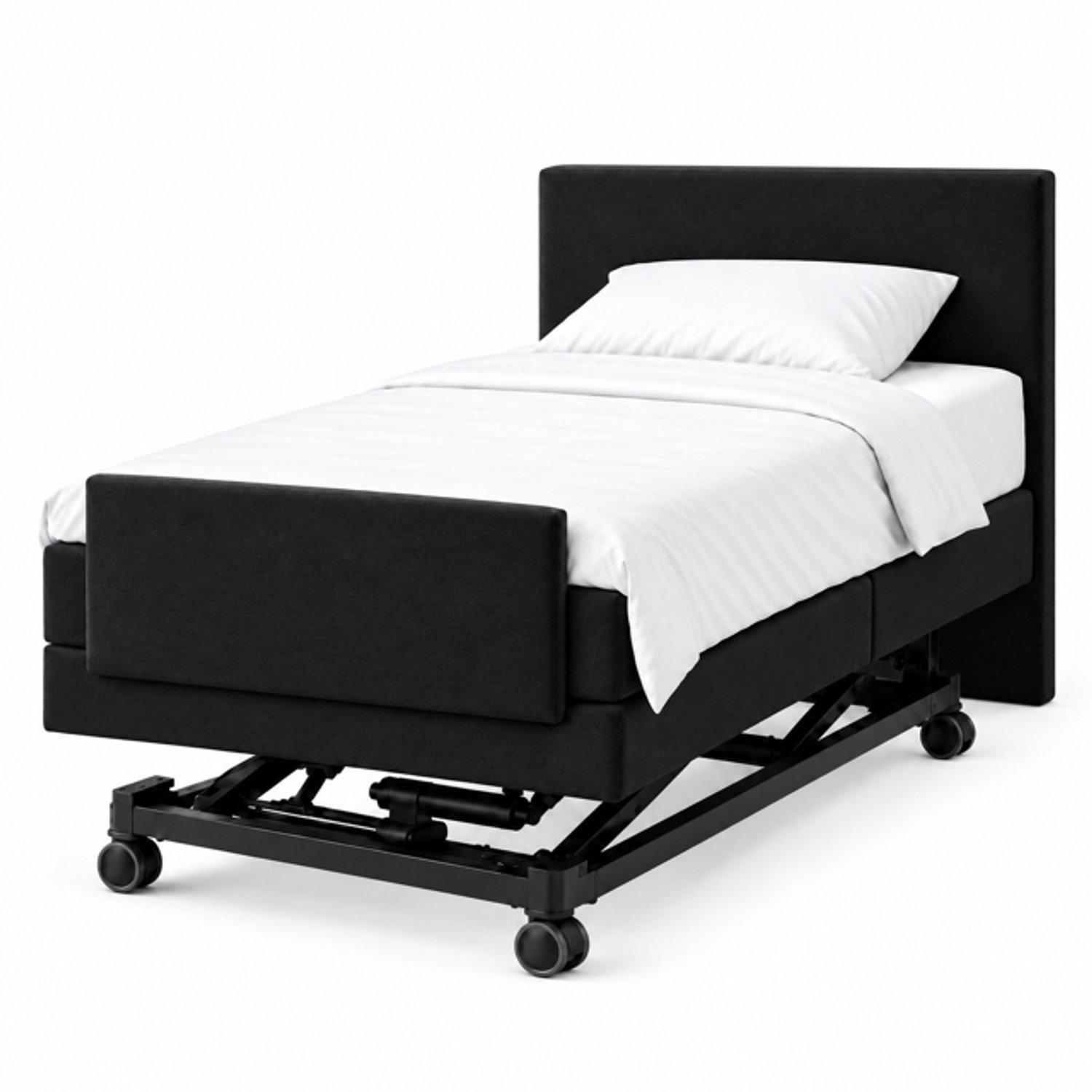 BoxspringFD Siena Hoog Laag Bed / Boxpsring 1 Persoons Verzorgingsbed Seniorenbed Elektrisch Verstelbaar, 90x220 cm, kleur Zwart