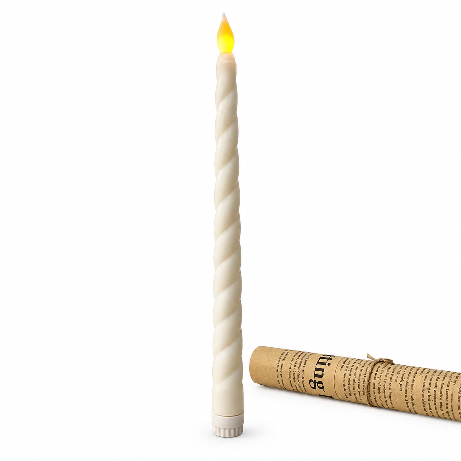 SWGOTA led kaarsen - 1 stuk met spiraalreliëf en warmgeel licht, 25 cm hoog, voor tafel, bruilofts- en feestdecoratie Wit