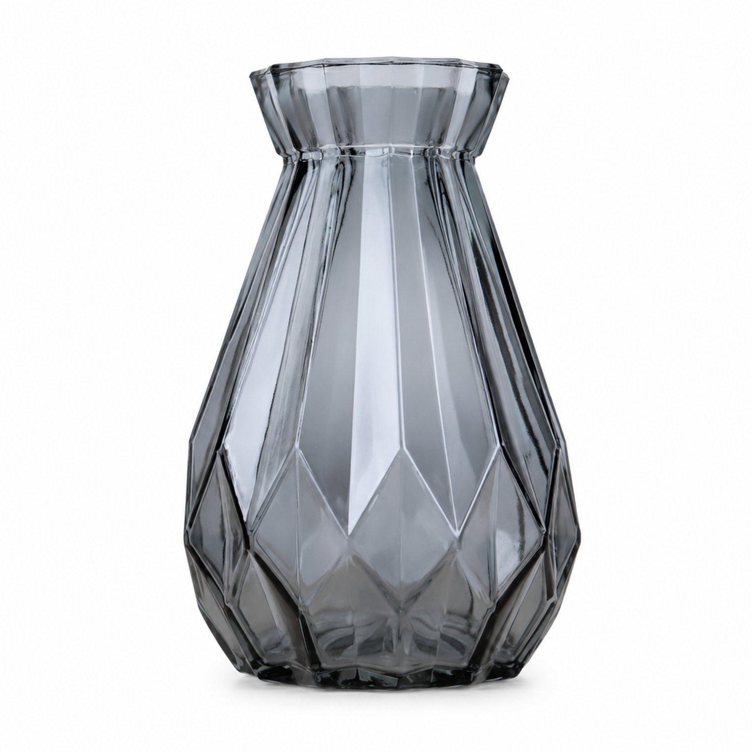 SWGOTA Grijze glazen vaas 14 cm met origami-geïnspireerde facetten voor droogbloemen en woonkamerdecoratie Grijs
