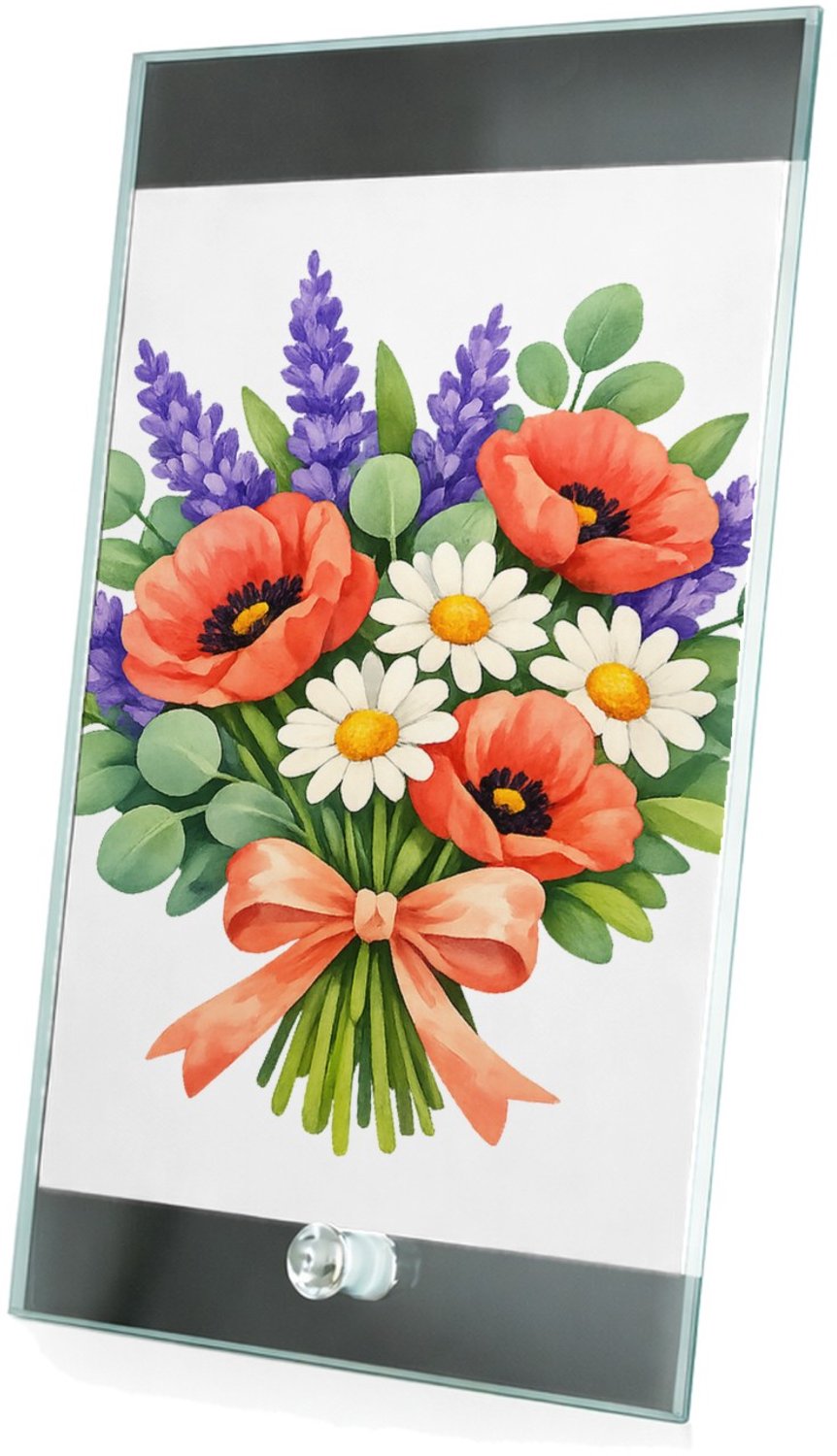 Mr Cadeautjes Glasframe 15 x 23 - design Aquarel wilde bloemen boeket | cadeau Wit