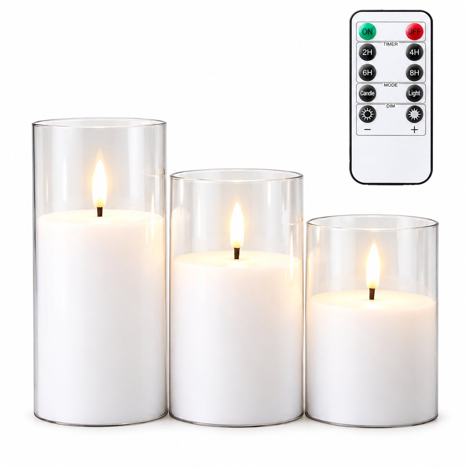 SWGOTA led kaarsen met transparante behuizing, 3 stuks per doos, inclusief afstandsbediening met timeropties, decoratieve vlamvorm