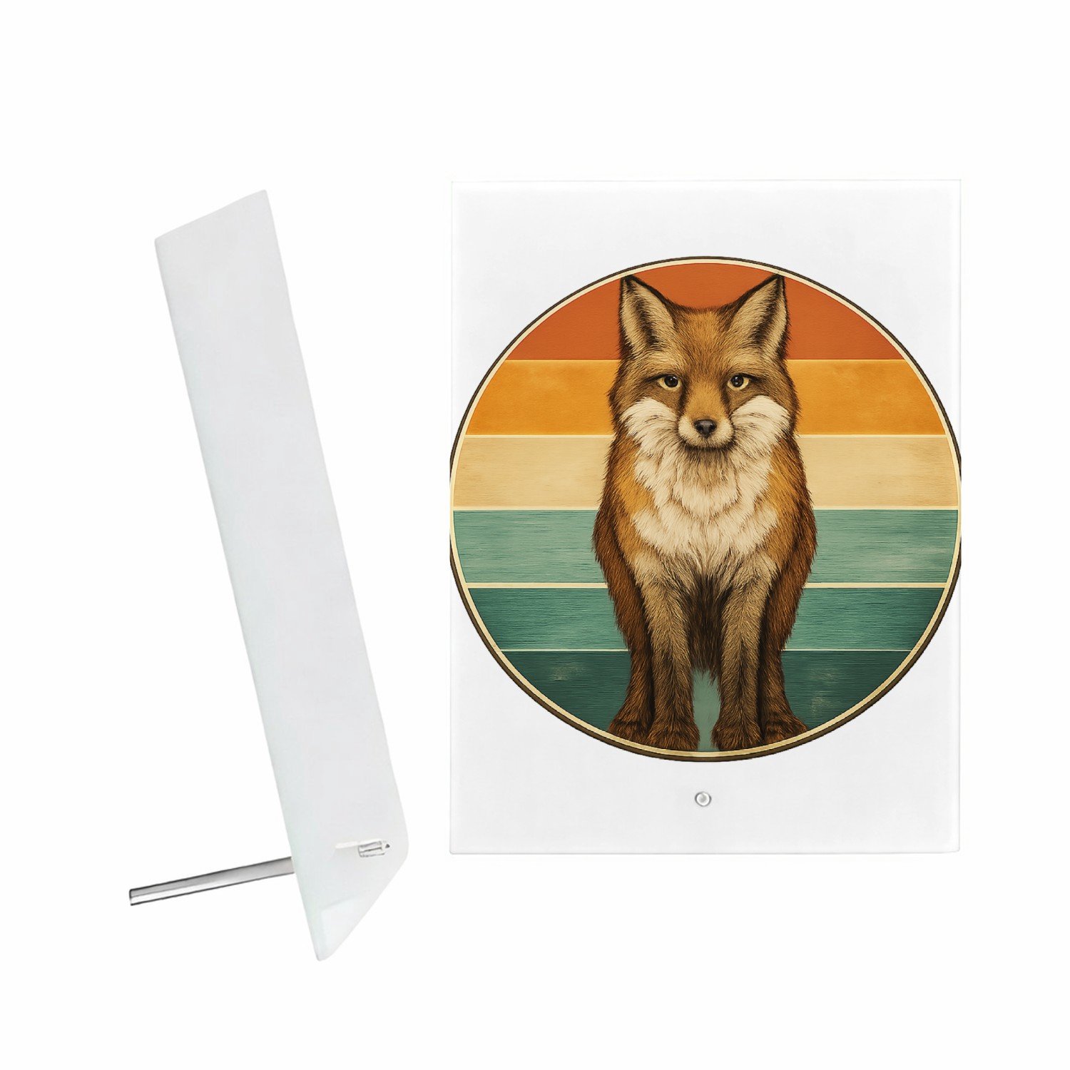 Mr Cadeautjes Glazen fotopaneel Een frontale bergkat in een ronde badge met horizontale kleu - 15 x 20 cm, staand - glas, decoratie, wanddecoratie | cadeau Wit