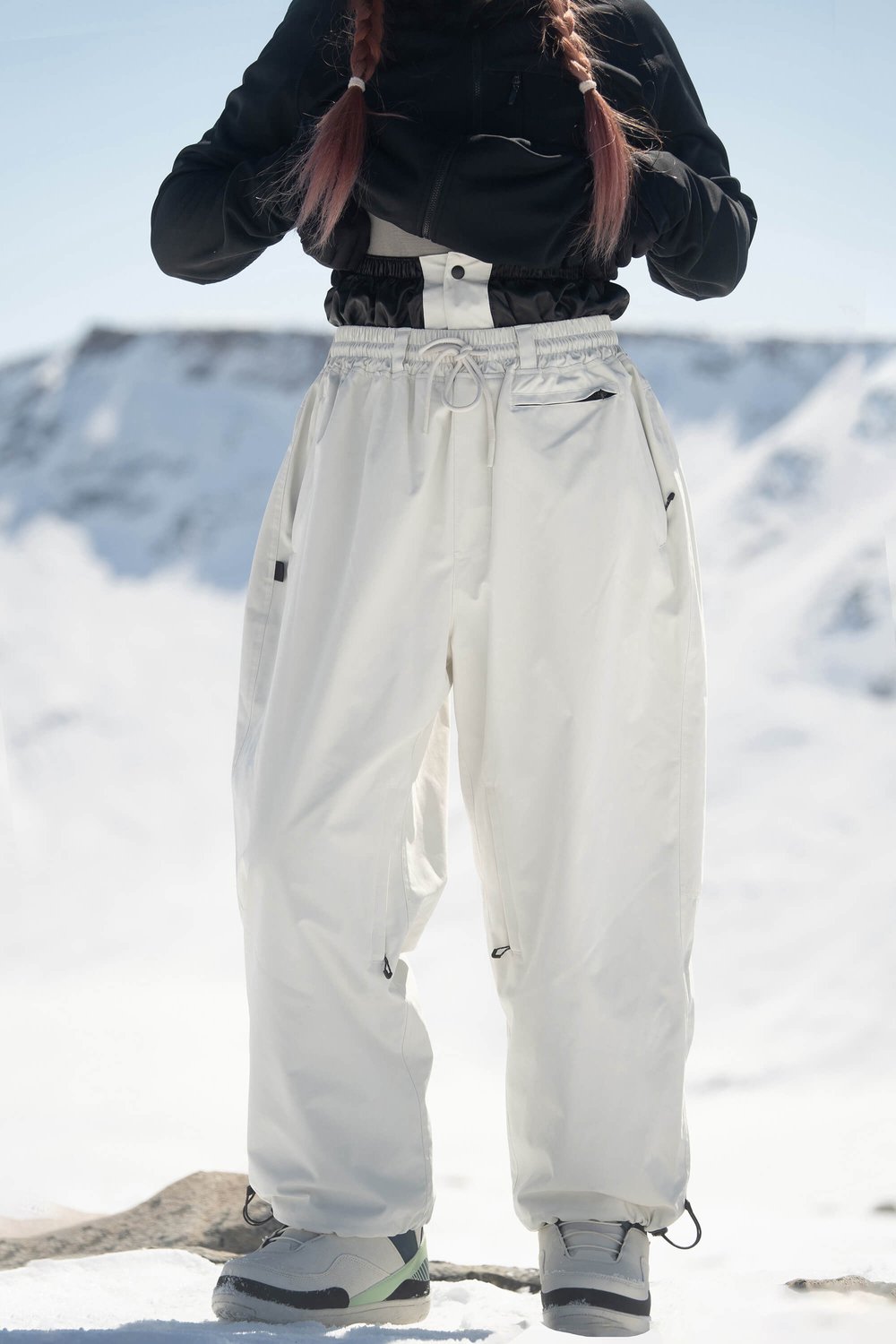GSOU SNOW Baggy ski- en snowboardbroek met trekkoord 15K waterdicht Gebroken Creme