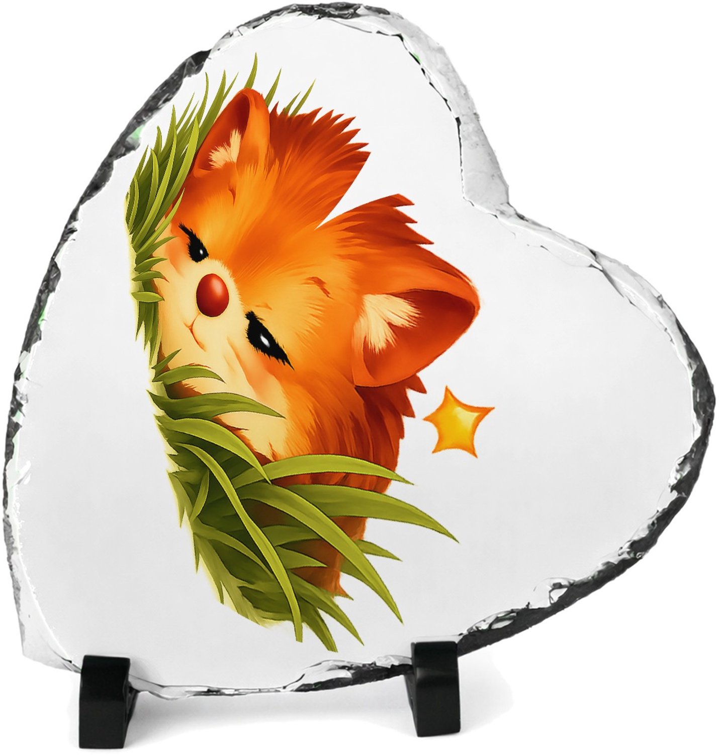Mr Cadeautjes Leisteen hart 14 x 14 - design Een slaperige egel die half verscholen zit tussen gras en me | cadeau Wit