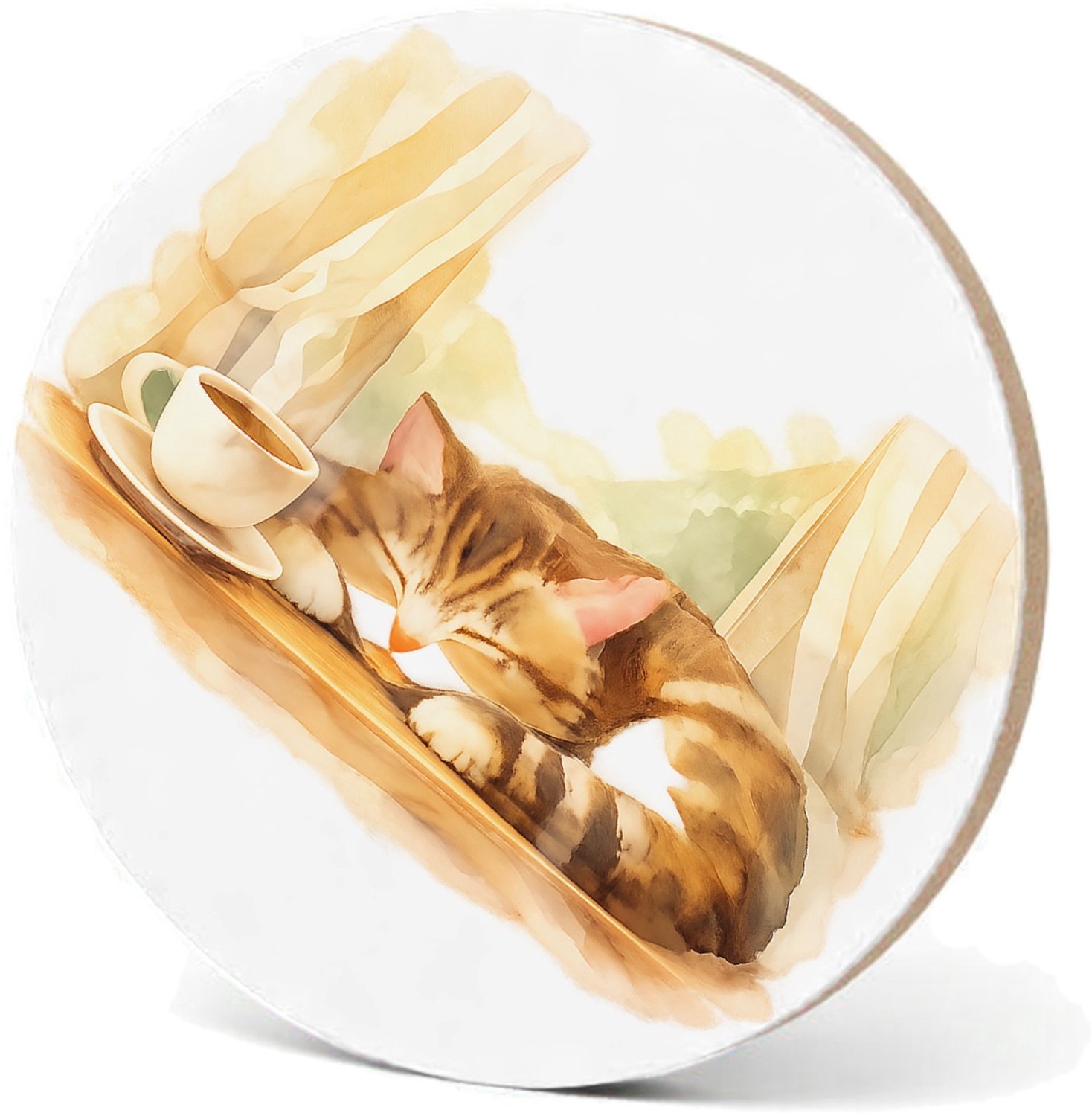 Mr Cadeautjes MDF fotolijst - design Een slapende kat op een vensterbank met een kopje thee en za | cadeau Wit