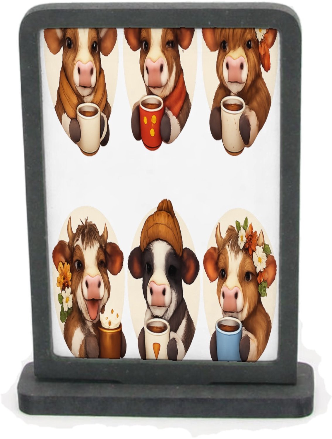 Mr Cadeautjes Houten fotolijst rechthoek met MDF inleg - design Een reeks vrolijke kattenportretten met theekopjes en winter | cadeau Wit
