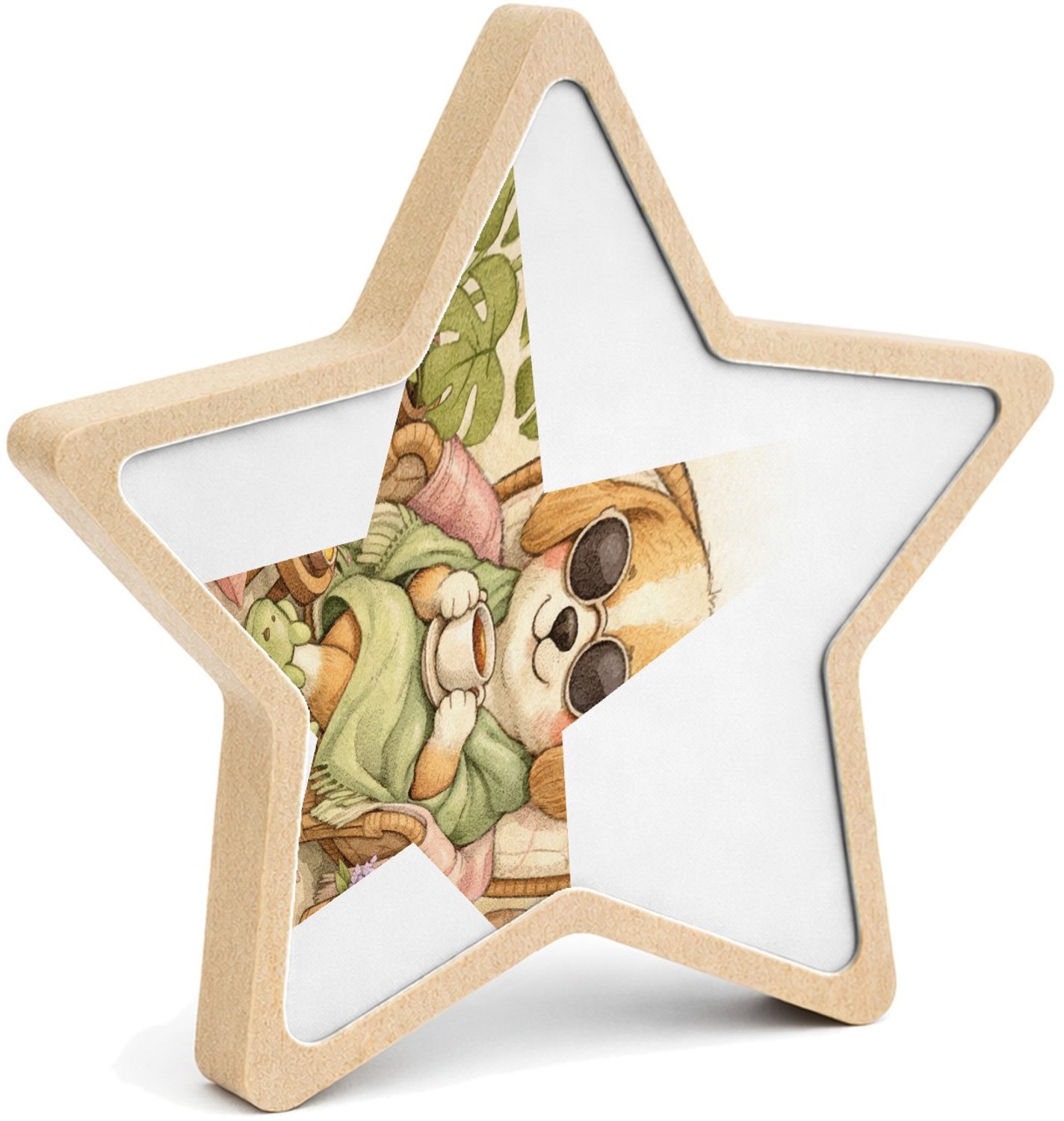 Mr Cadeautjes MDF fotolijst ster 14 x 13,5 - design Een rustige wellness-scène met een dierlijke hoofdfiguur voo | cadeau Wit