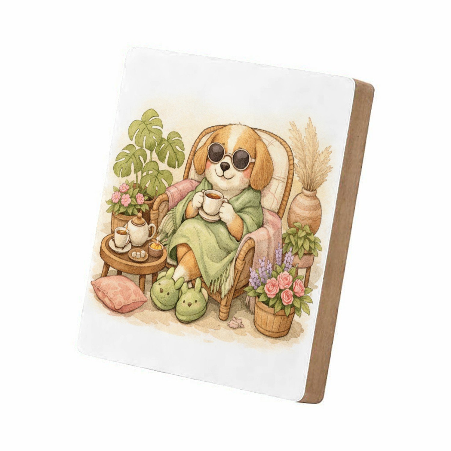 Mr Cadeautjes MDF staande fotolijst 15,2 x 15,2 - design Een rustige wellness-scène met een dierlijke hoofdfiguur voo | cadeau Wit