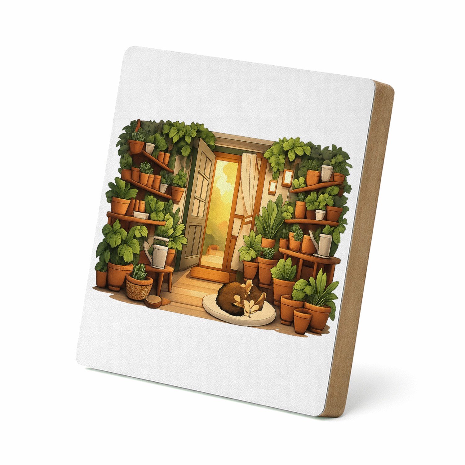 Mr Cadeautjes MDF staande fotolijst 15,2 x 15,2 - design Een serene nachttuin in een serre met maanlicht en zachte mi | cadeau Wit