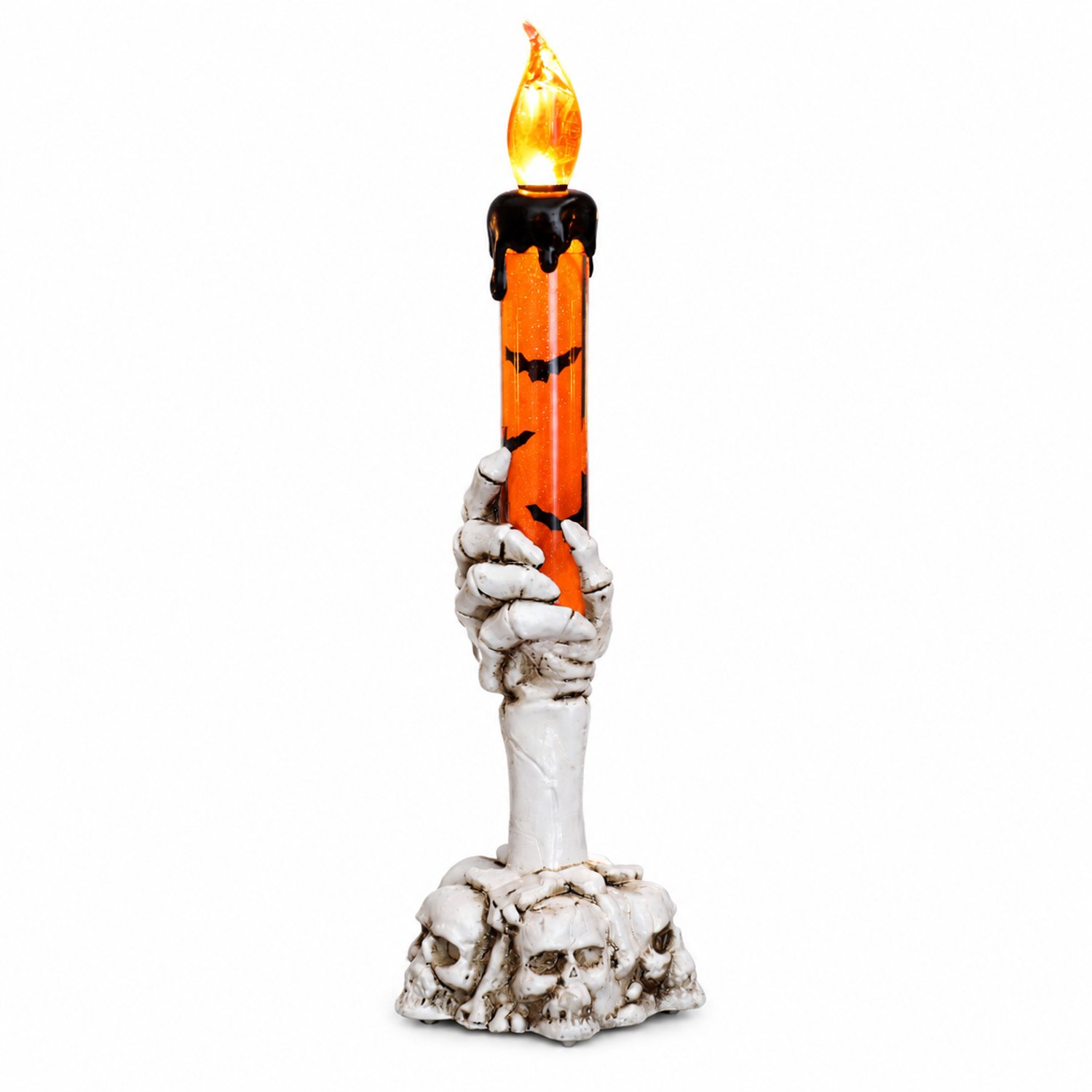 SWGOTA Halloween-decoratie met led kaarsen - grote oranje kaarslamp met skelethand en schedelvoet