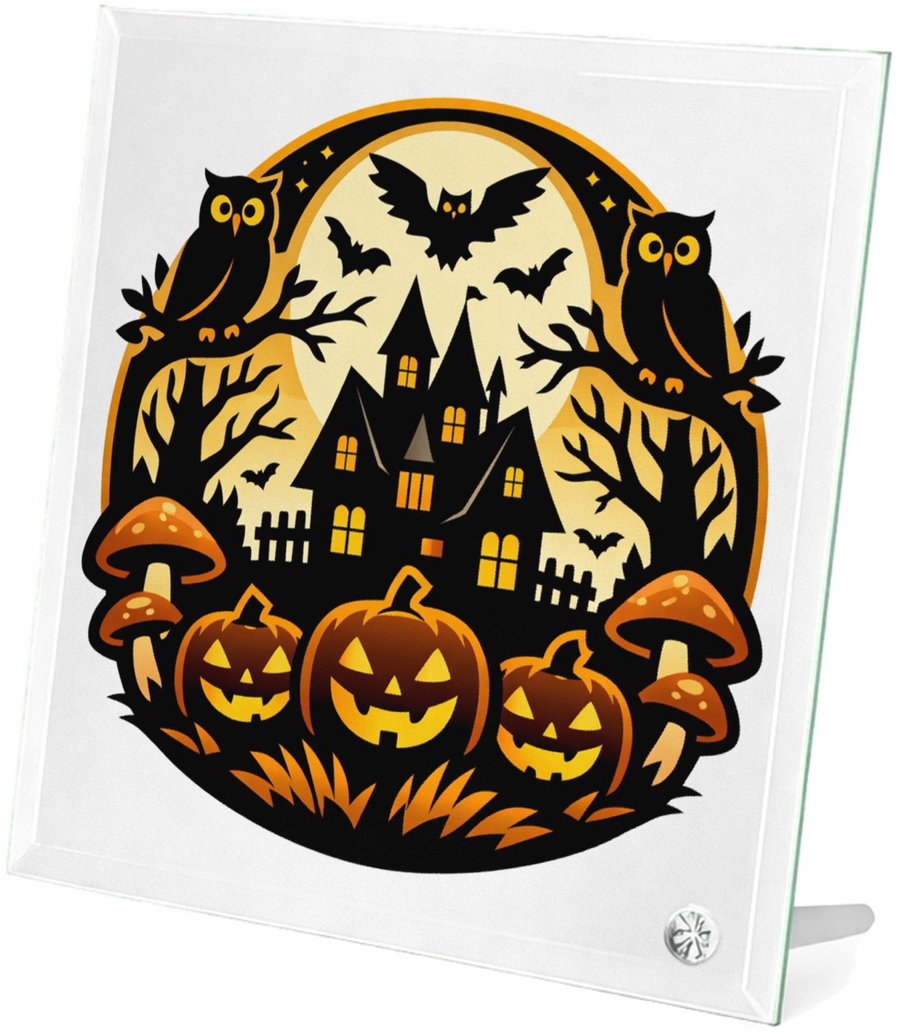 Mr Cadeautjes Glasframe 20 x 20 - design Een fantasierijke bosscène met een grote maan, uilen en padd | cadeau Wit