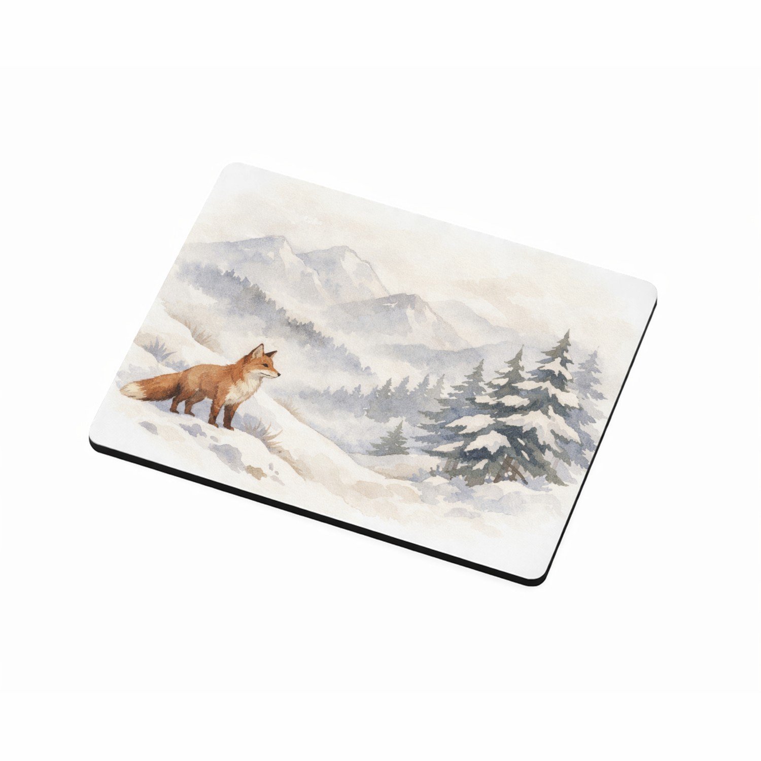 Mr Cadeautjes MDF magnetische fotolijst 9 x 7 - design Een bergwinter-scène met een vos die op een besneeuwde helli | cadeau Wit