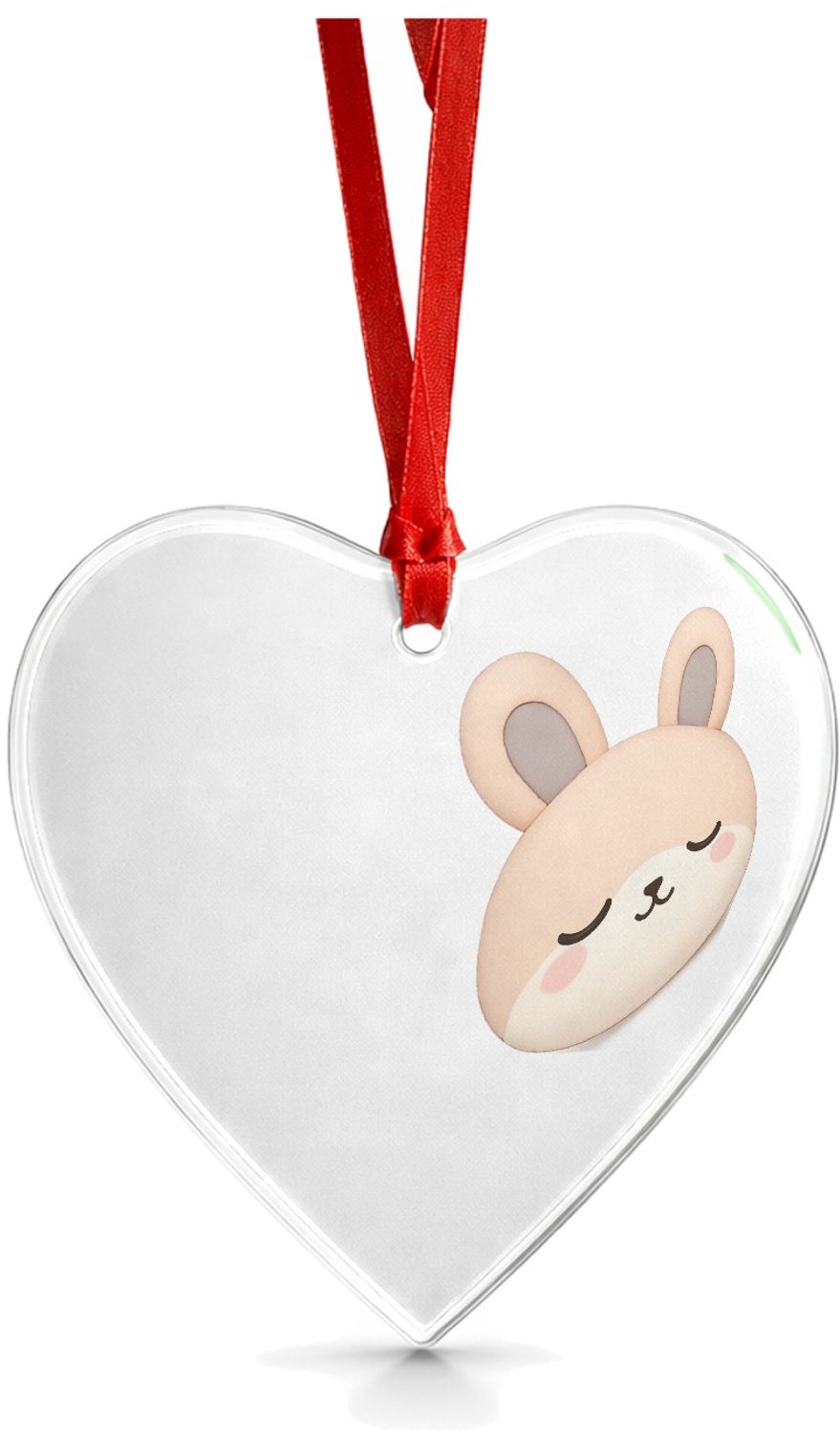 Mr Cadeautjes Glazen hart medium - design Een slaperige konijnenkop met ronde wangen en gesloten ogen | cadeau Wit