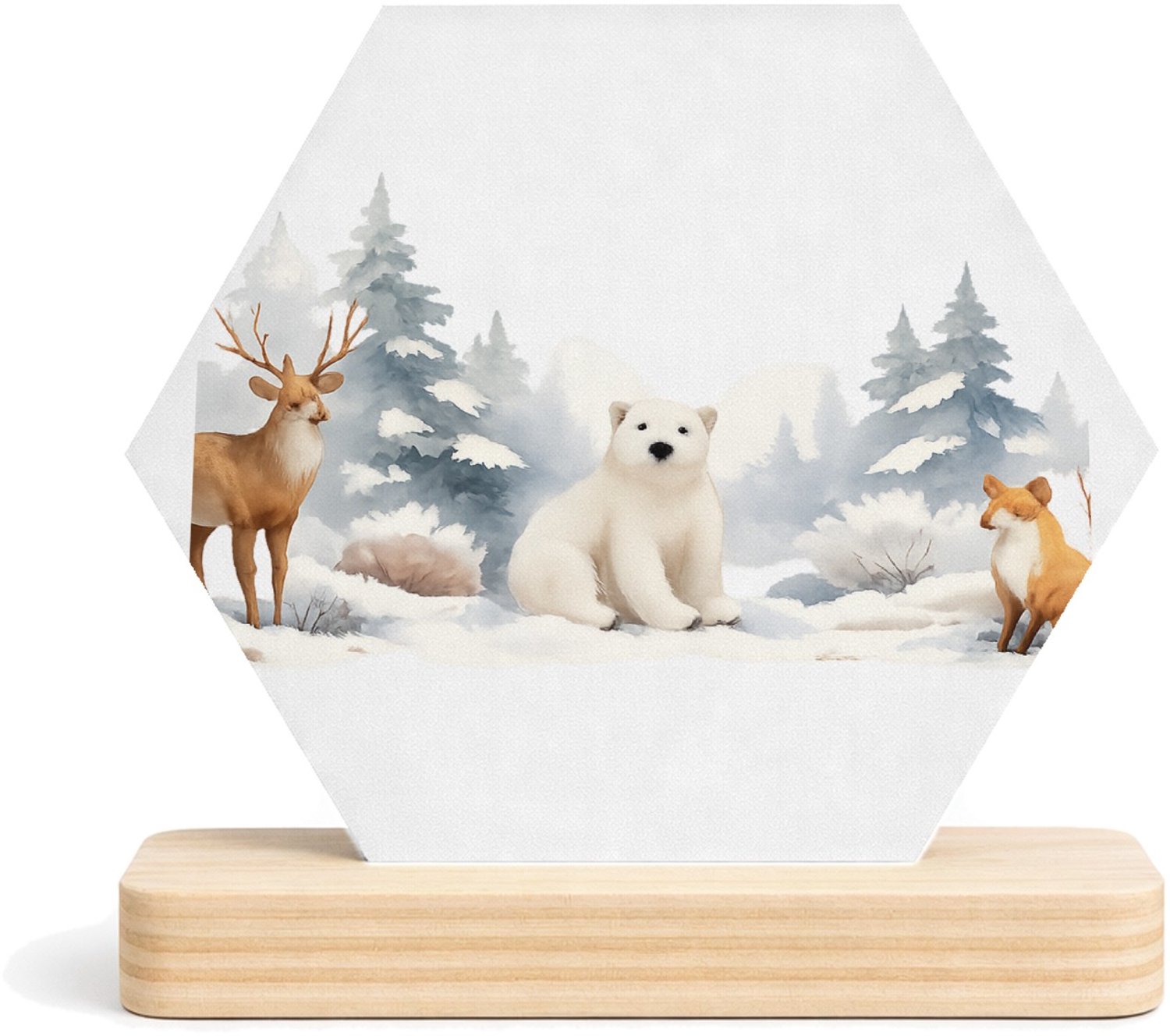 Mr Cadeautjes MDF fotolijst/inleg hexagon 14 x 13 - design Een herfstbos-scène met een nieuwsgierige egel en paddenstoe | cadeau Wit