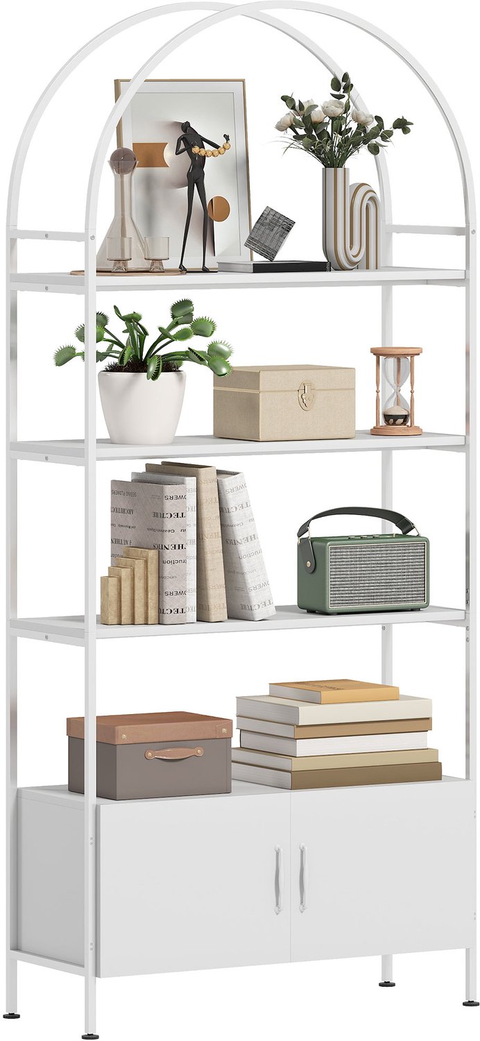 Lunpog Boekenkast - 4-laags gebogen industriële boekenkast - open schappen - afmetingen: 80 x 30 x 187 cm - wit