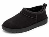 Pantoffels Dames – Warm Gevoerd – Instappers met Stevige Zool – Suède-Look – Zwart – Maat 36 – Valt klein, bestel 1 maat groter