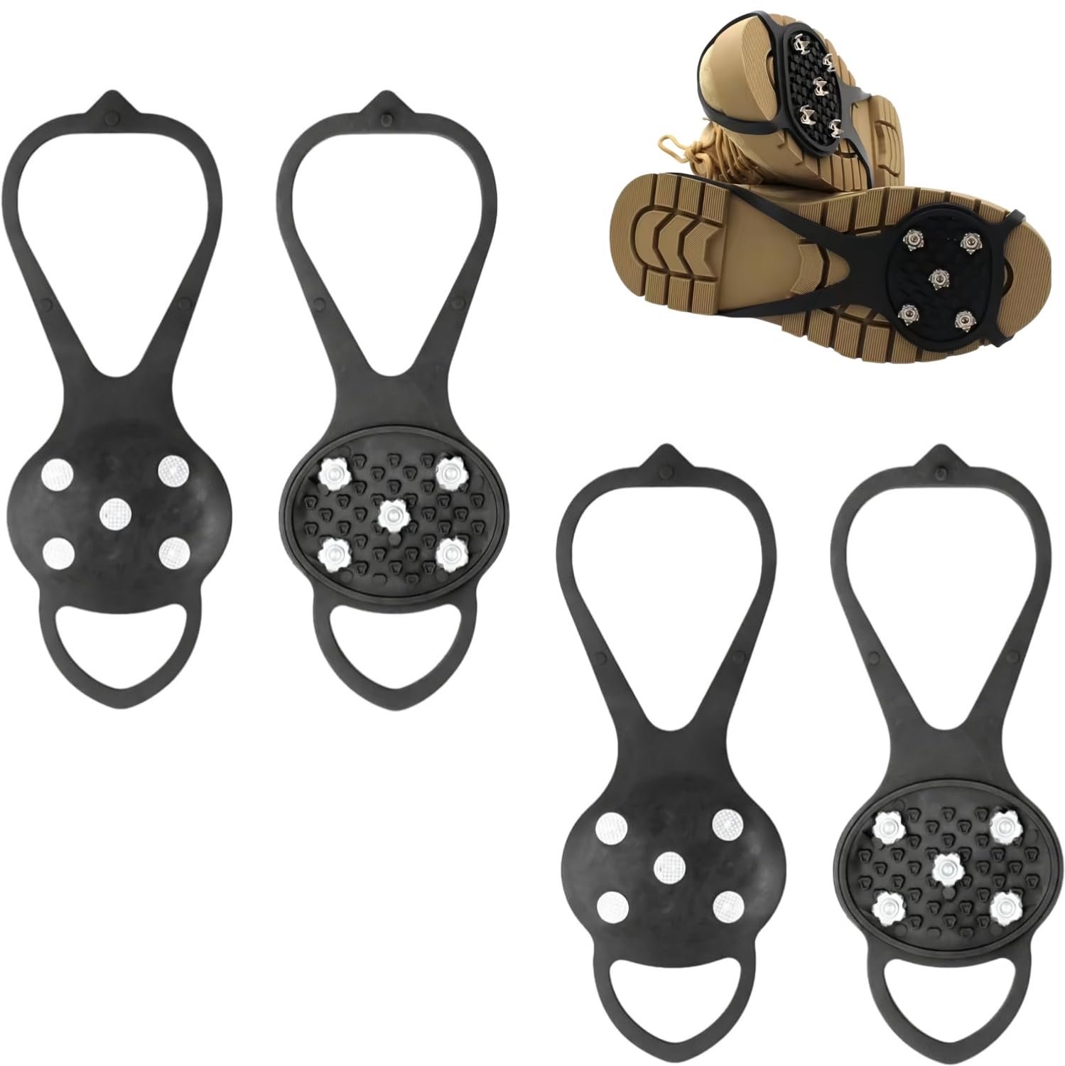 Famanu – Stijgijzers voor bergschoenen 2 paar antislip spikes voor wandelschoenen geschikt voor winterse omstandigheden outdoor activiteiten voor mannen en vrouwen Wit