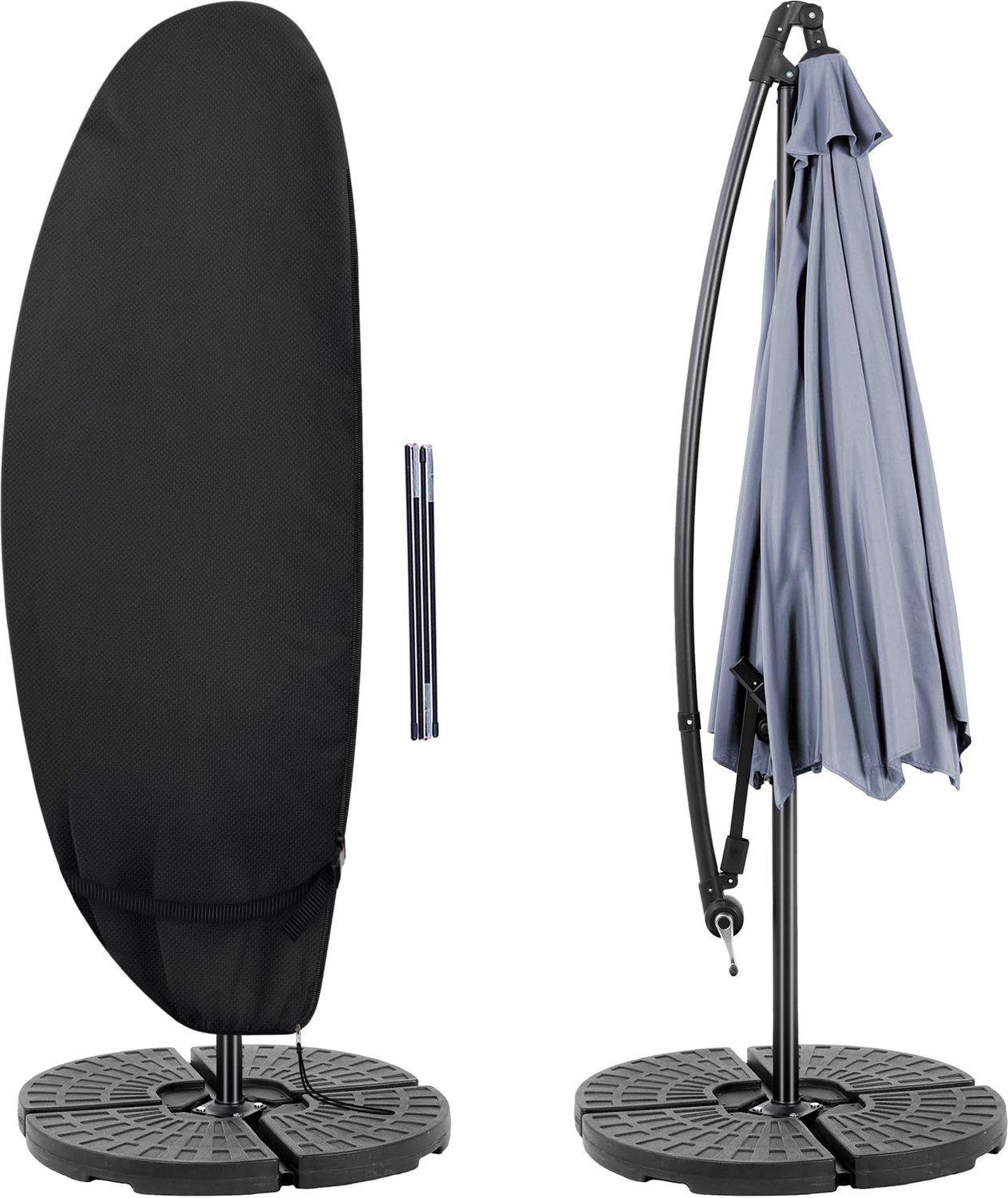 Famanu Waterdichte parasolhoes voor buiten, geschikt voor offset parasols met een diameter van 30-40 cm, zwart, weerbestendig en duurzaam, biedt bescherming tegen UV-stralen, regen en vuil met een lange rits voor gebruiksgemak