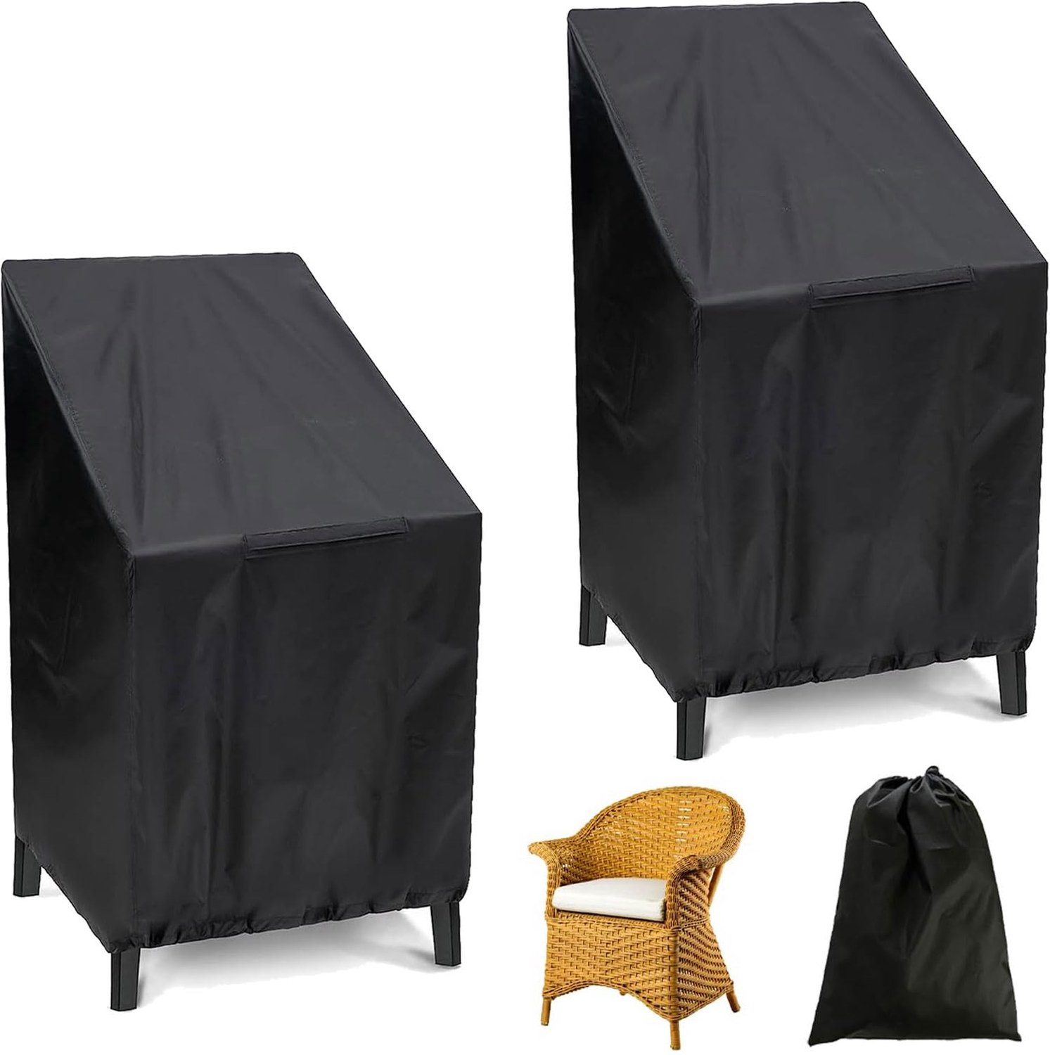 Famanu Tuinstoelhoes set van 2 stuks, stapelbare hoezen van ademend Oxford-stof, zwart, 65 x 65 x 120 cm, perfect voor buitenstoelen en tuinmeubelen