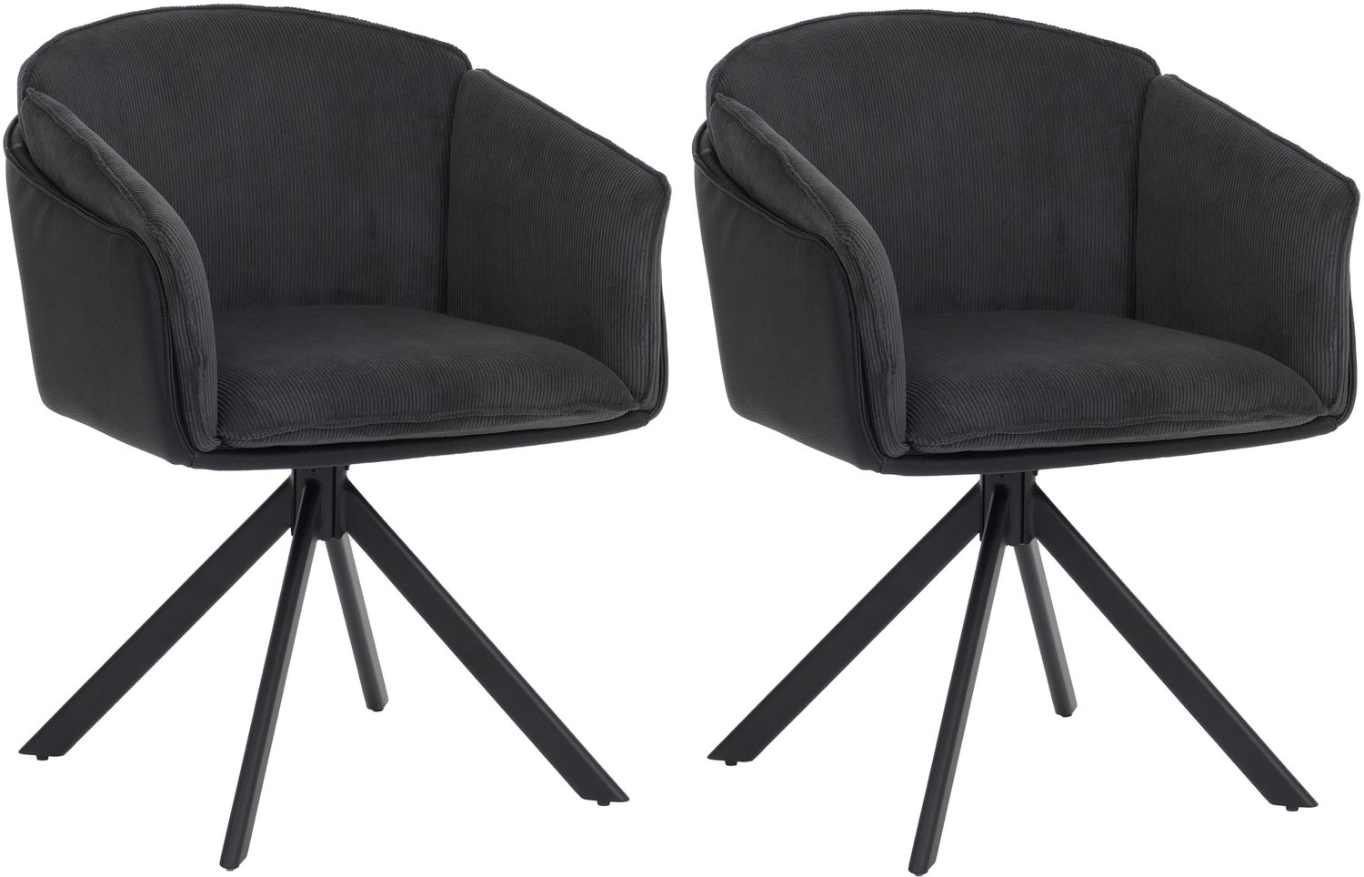 MCW Set van 2 eetkamerstoelen MCW-R24, keukenstoel, draaibaar, metaal, kunstleer, stof/textiel, corduroy ~ zwart