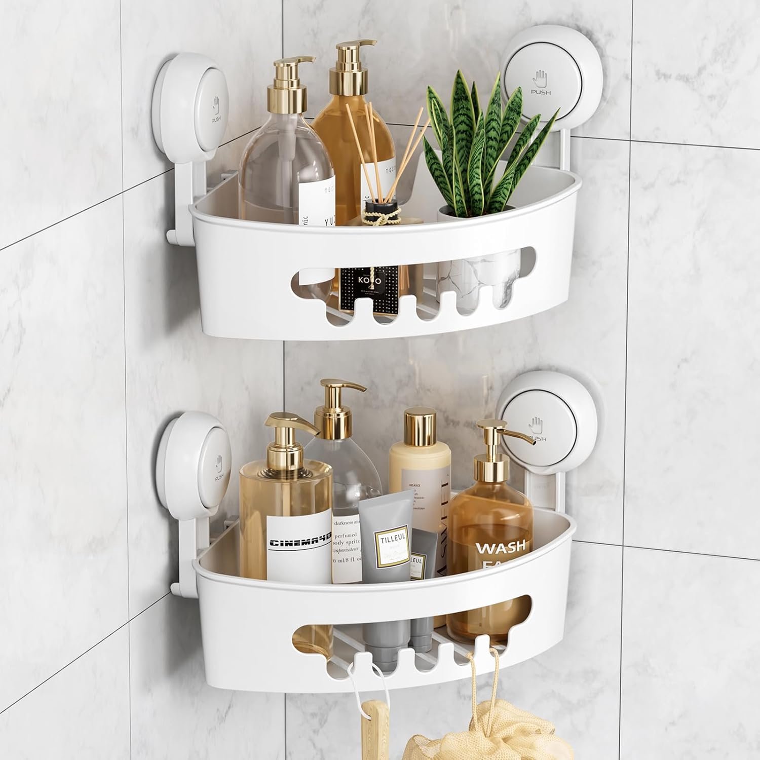Famanu - Duschregal met zuignappen - Ruimtebesparende opbergoplossing - Set van 2 stuks - Onbekende kleur