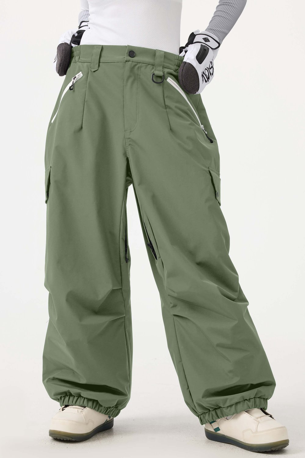 GSOU SNOW Unisex baggy ski- en snowboardbroek 20K waterdicht Legergroen