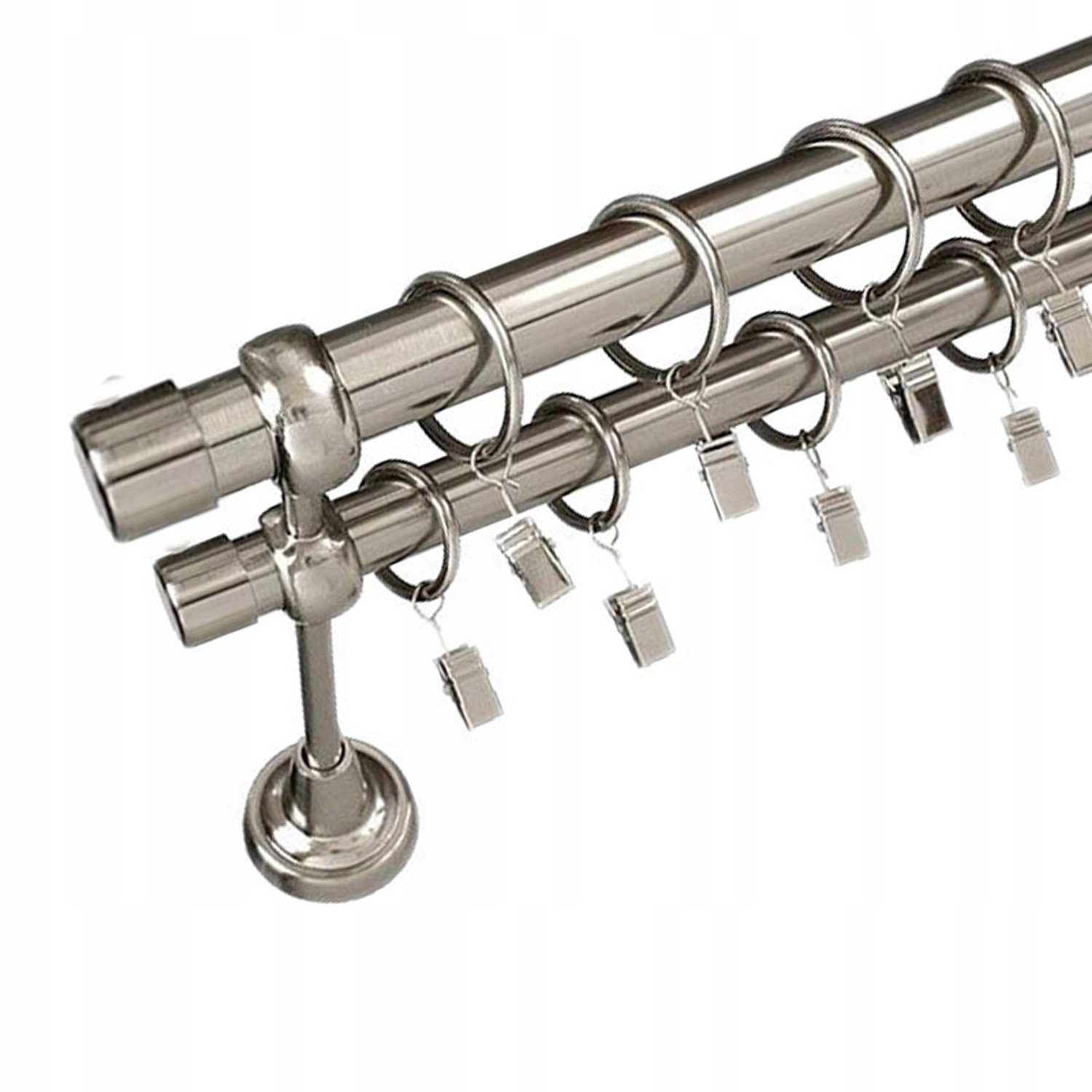 Zilverkleurige Gordijnroede Staal 120 cm - 25+19 mm met Gordijnclips