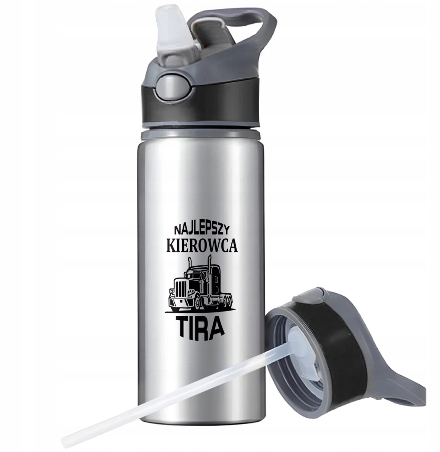 Aluminium Sport Bidon 650ml met Rietje en Handvat - Zilver