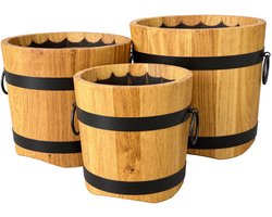 Nordwood Planters – Set van 3 robiniahouten bloembakken – Zwarte banden