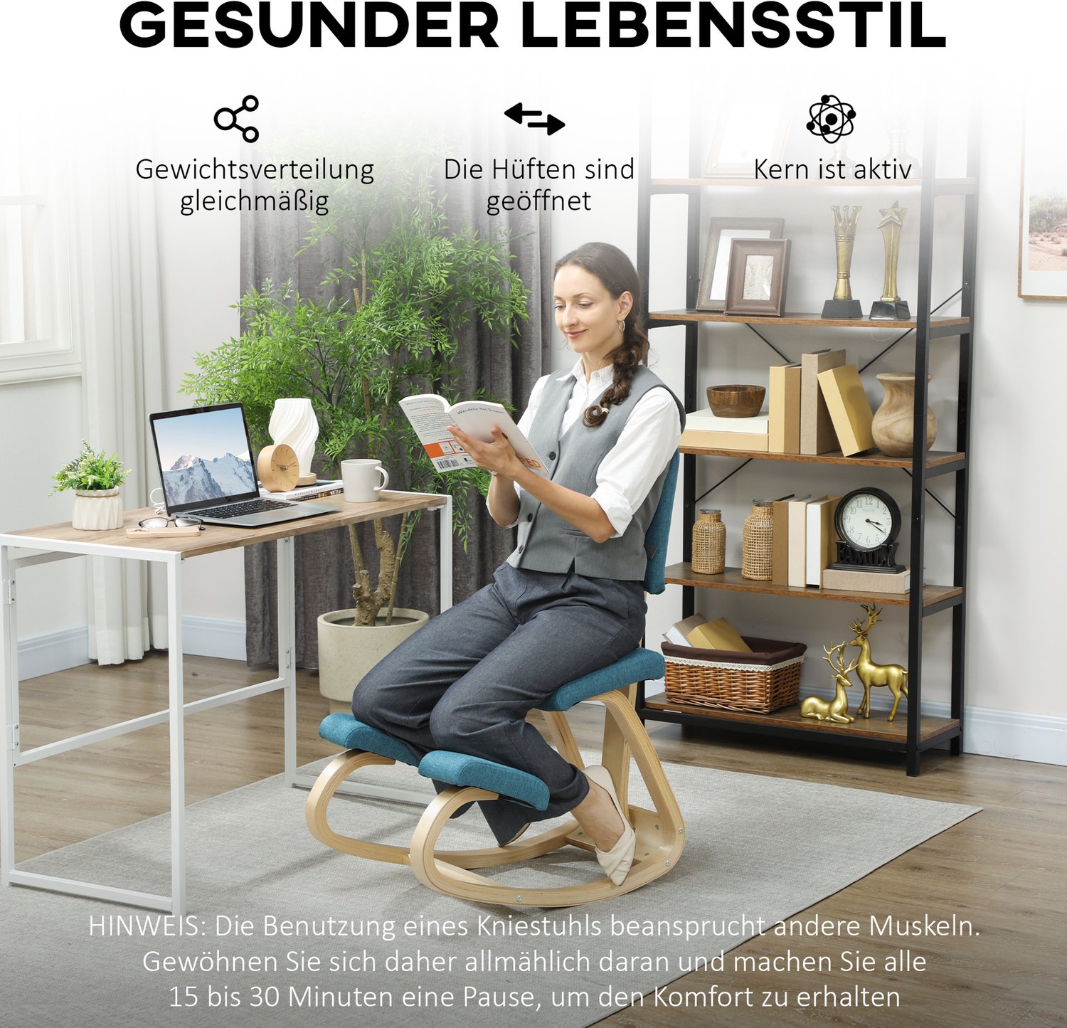 Homona Kniehocker - Met rugleuning - Van berkenhout - 51 x 84 x 93 cm - Donkerblauw