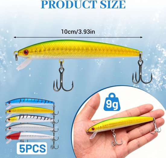 Set van 5 Realistische Wobblers voor Snoek en Zander - Perfect voor Zoet- en Zoutwater, Vissersaccessoires en Cadeau voor Hengelaars — afbeelding 4