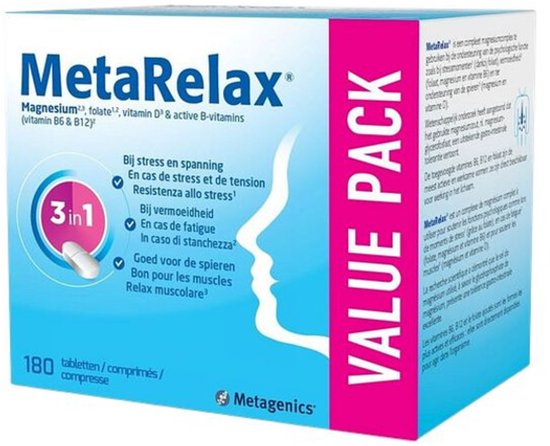 MetaRelax 3-in-1 waarde verpakking, 180 tabletten, bij stress en spanning.