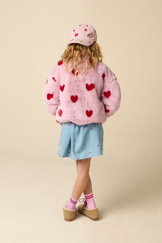 Lichtpaarse Faux Fur Jas Met Hartjes Print