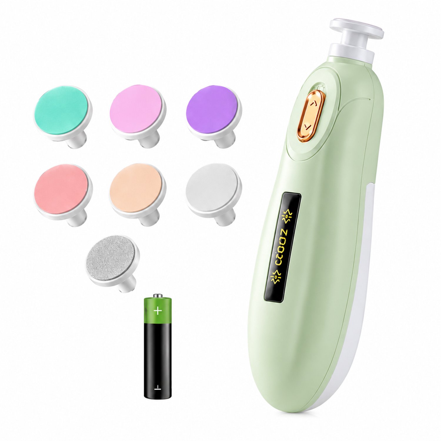 Elektrische nagelknipper - groen - met 7 opzetstukken en batterij - voor babyverzorging