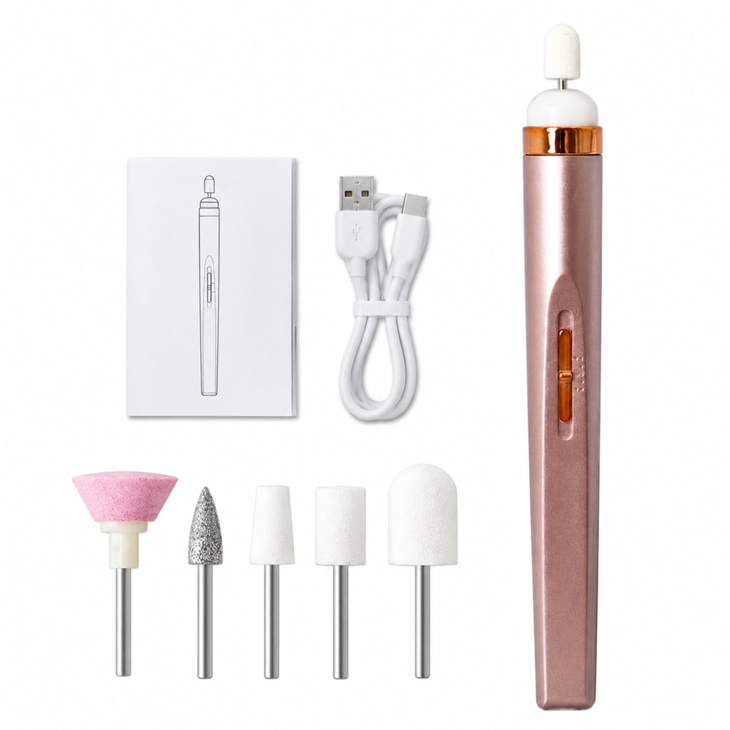 elektrische nagelknipper - vijf slijpkoppen - handmatige nagelverzorging - roségoud - geschenkdoos met handleiding en datakabel