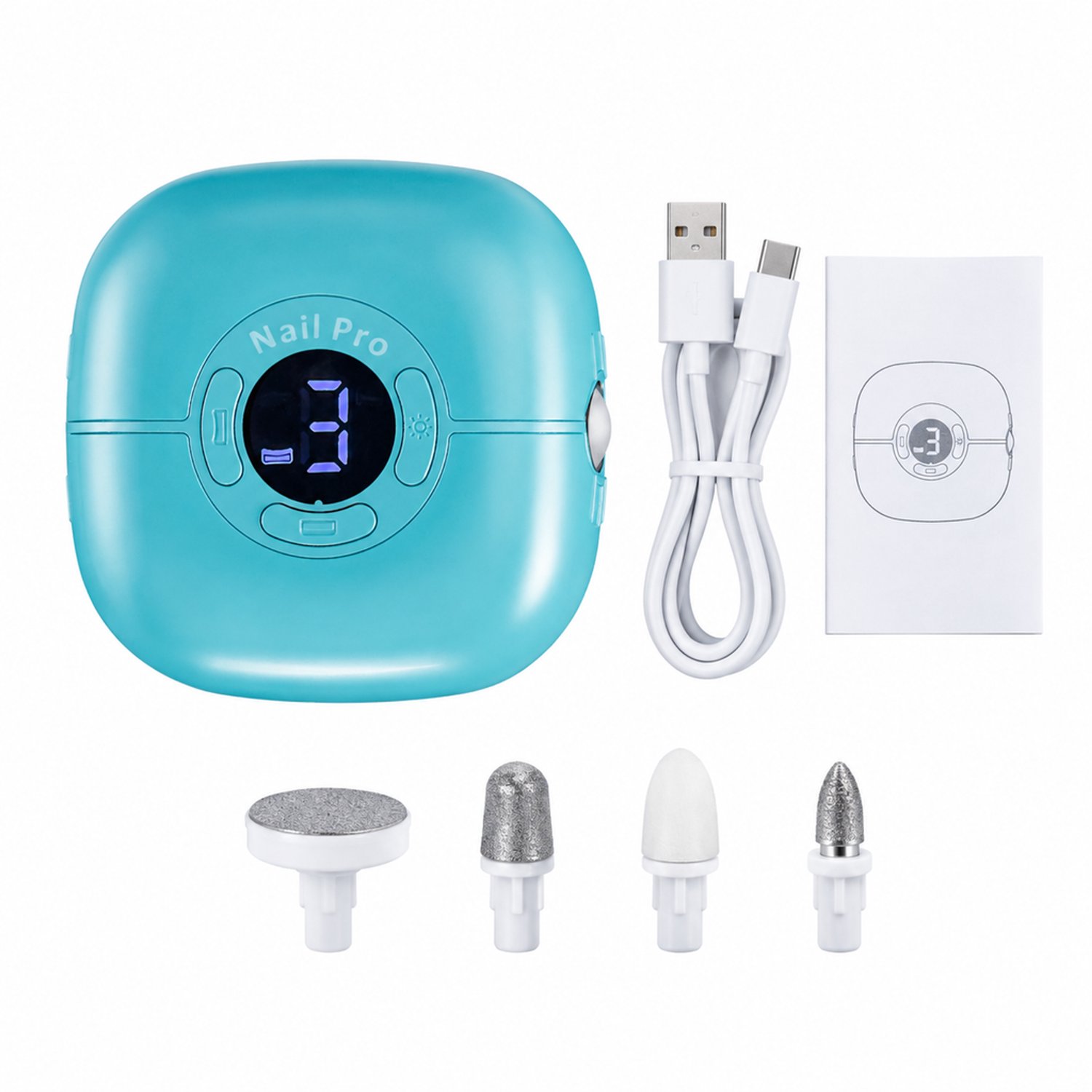 Elektrische nagelknipper - 4-in-1 - met verlichting - blauw - inclusief apparaat, kabel en handleiding
