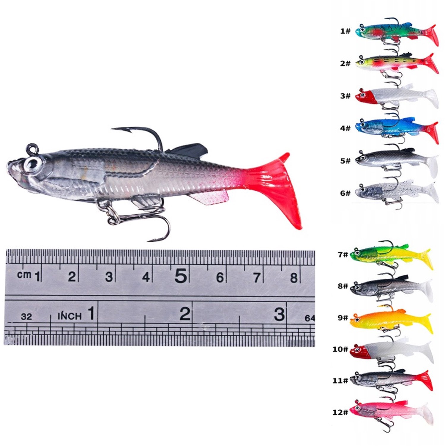 Set Rubberen Kunstaas 12st 8cm voor Snoek & Baars - Spinning