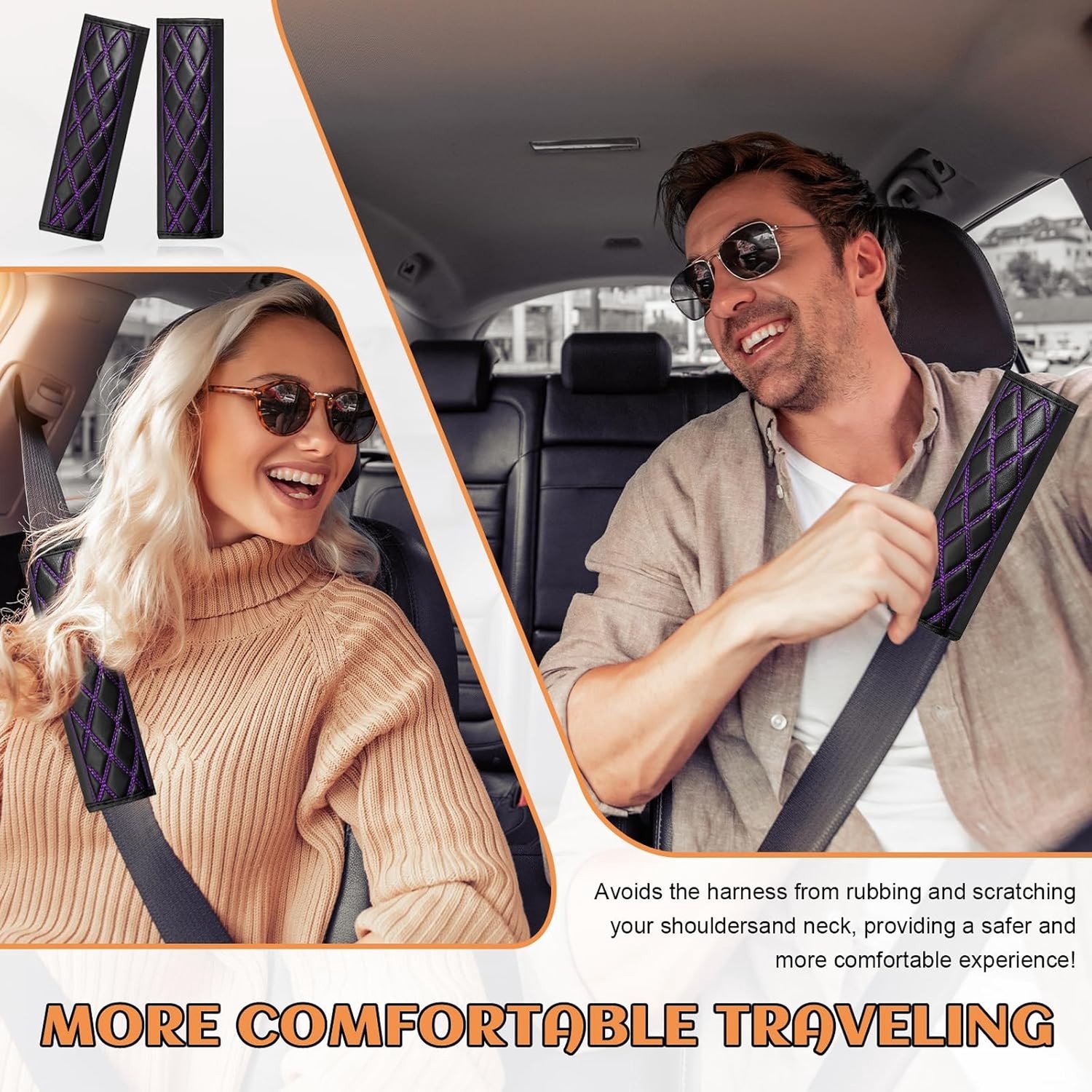 Zachte Schouderkussens voor Autogordels - Bescherming en Comfort voor Volwassenen en Kinderen, 2 Stuks (Paars)