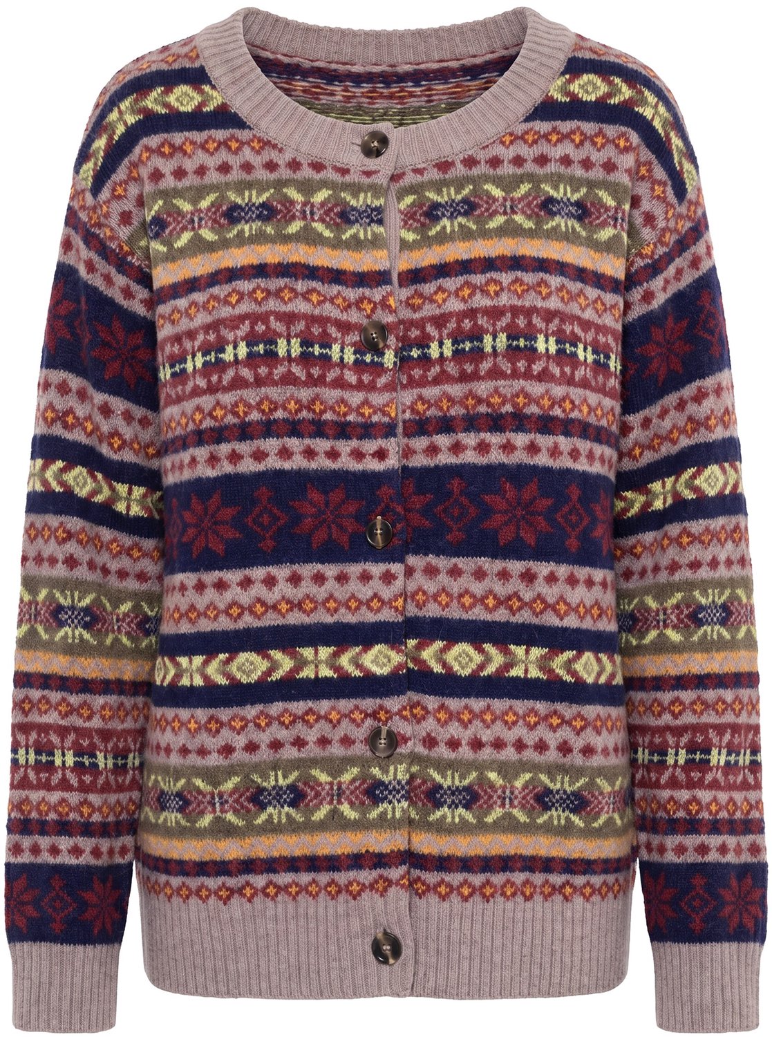 Ulla Popken - Dames - Vest Noors patroon ronde hals lange mouwen - Donkerkaki - Maat 42+