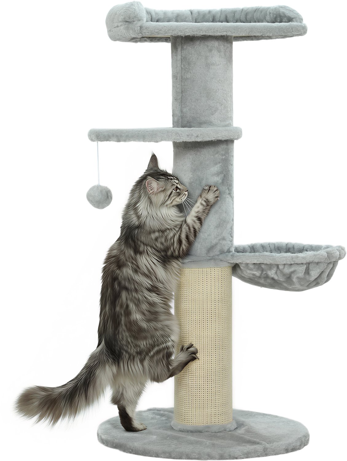 PawHut-Kattenkrabpaal-Spaanplaat, pluche-48x48x103,5cm-Lichtgrijs