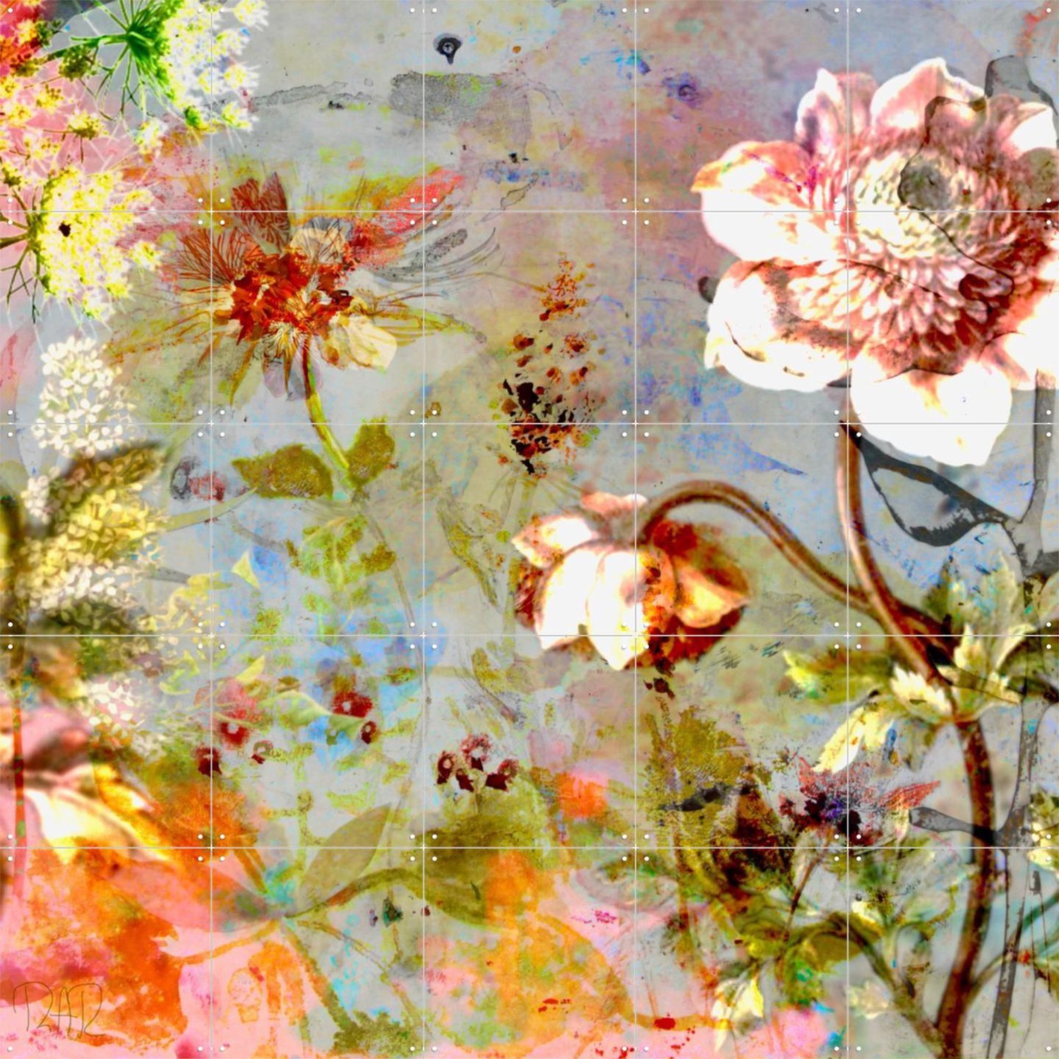 IXXI Wild Rose, RAR Kramer - 100 x 100 cm - Grote wanddecoratie en posters - Abstract, Gemengde Technieken, Kleurrijk, Woonkamer, Trap, Gang Oranje / Groen