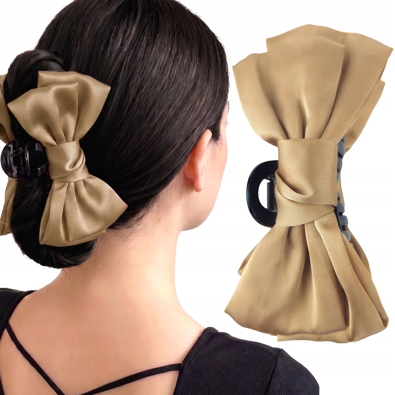 Grote Beige Strik Haarclip Elegante Versiering voor Kapsels