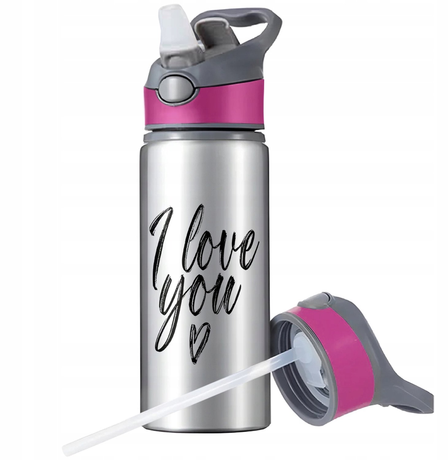 Merkloos Aluminium Sportbidon 650ml met Rietje en Handvat